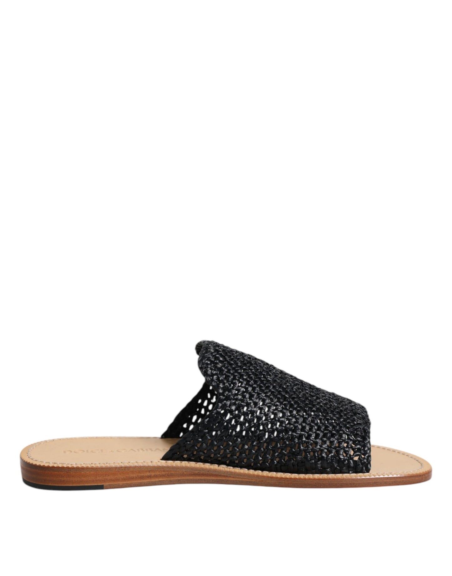 Dolce & Gabbana Black Monochrome Braided Raffia Slides Shoes Curated Luxury Accessories by Orvyn