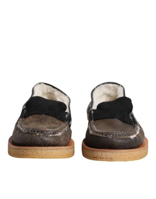 Dolce & Gabbana Brown White Calfskin Leather Loafers Shoes Curated Luxury Accessories by Orvyn