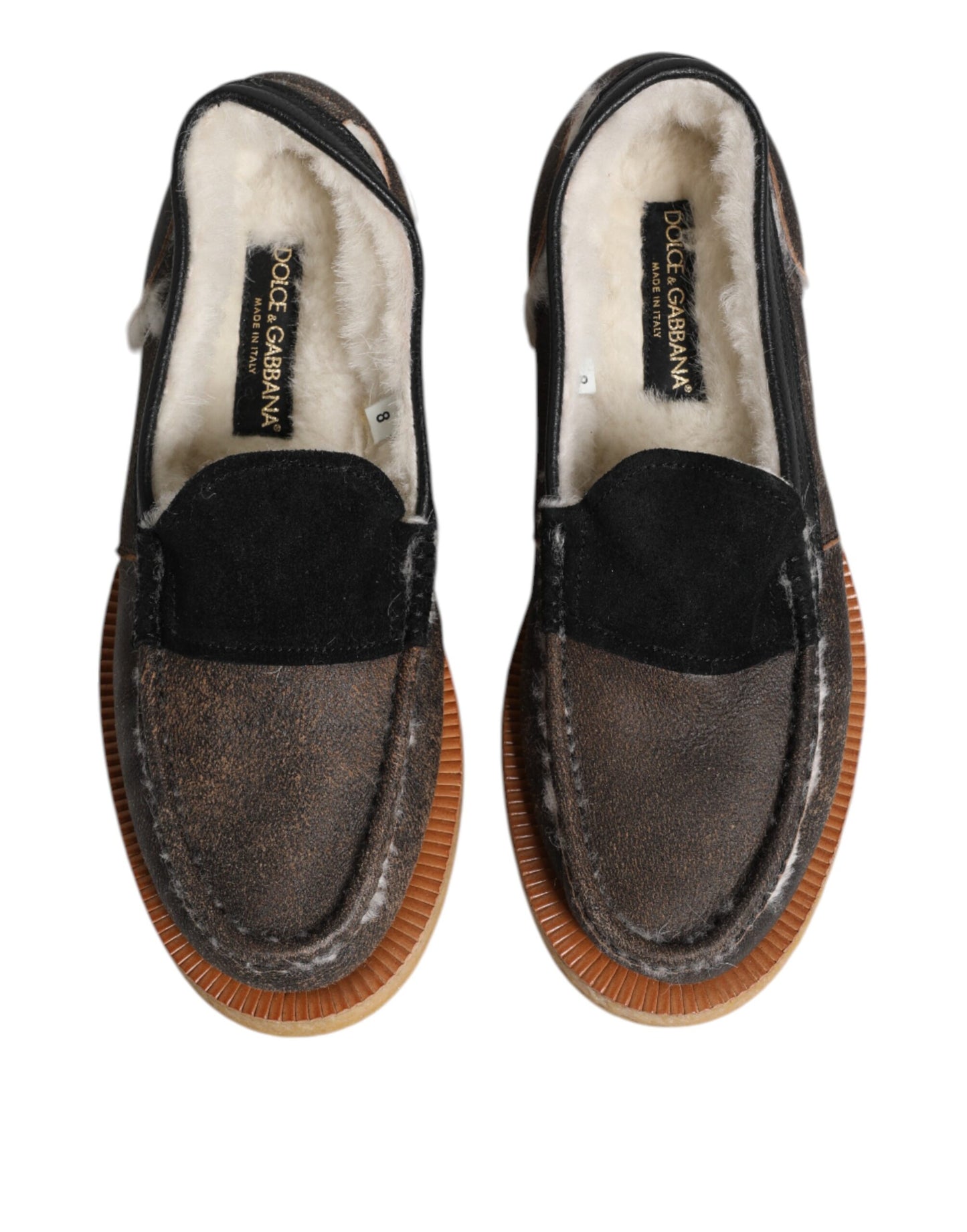 Dolce & Gabbana Brown White Calfskin Leather Loafers Shoes Curated Luxury Accessories by Orvyn