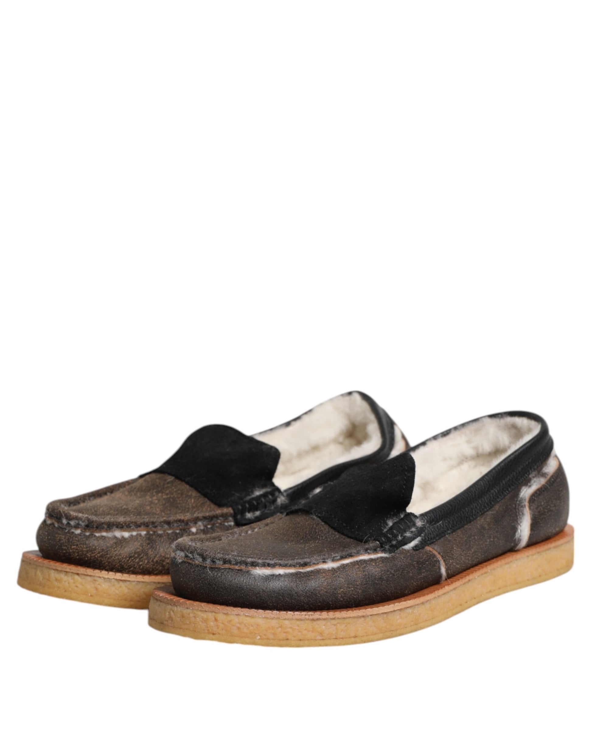 Dolce & Gabbana Brown White Calfskin Leather Loafers Shoes Curated Luxury Accessories by Orvyn