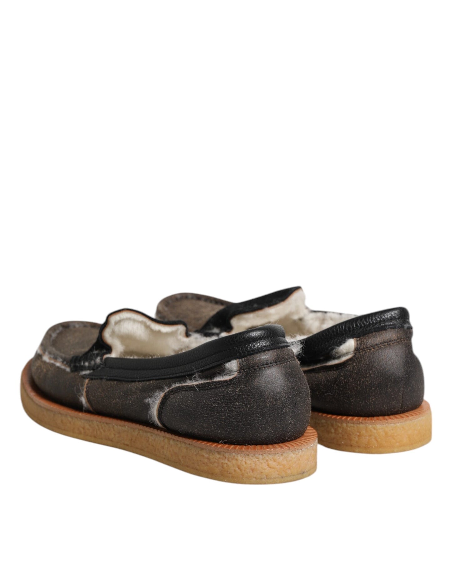 Dolce & Gabbana Brown White Calfskin Leather Loafers Shoes Curated Luxury Accessories by Orvyn