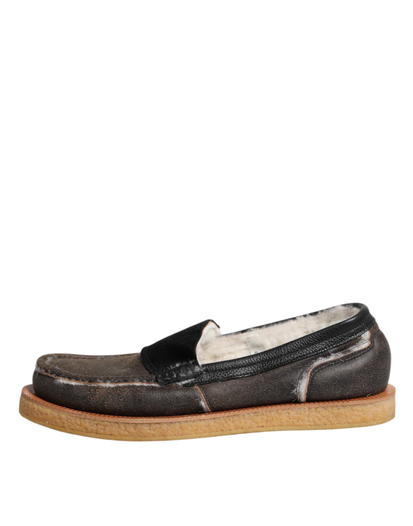 Dolce & Gabbana Brown White Calfskin Leather Loafers Shoes Curated Luxury Accessories by Orvyn