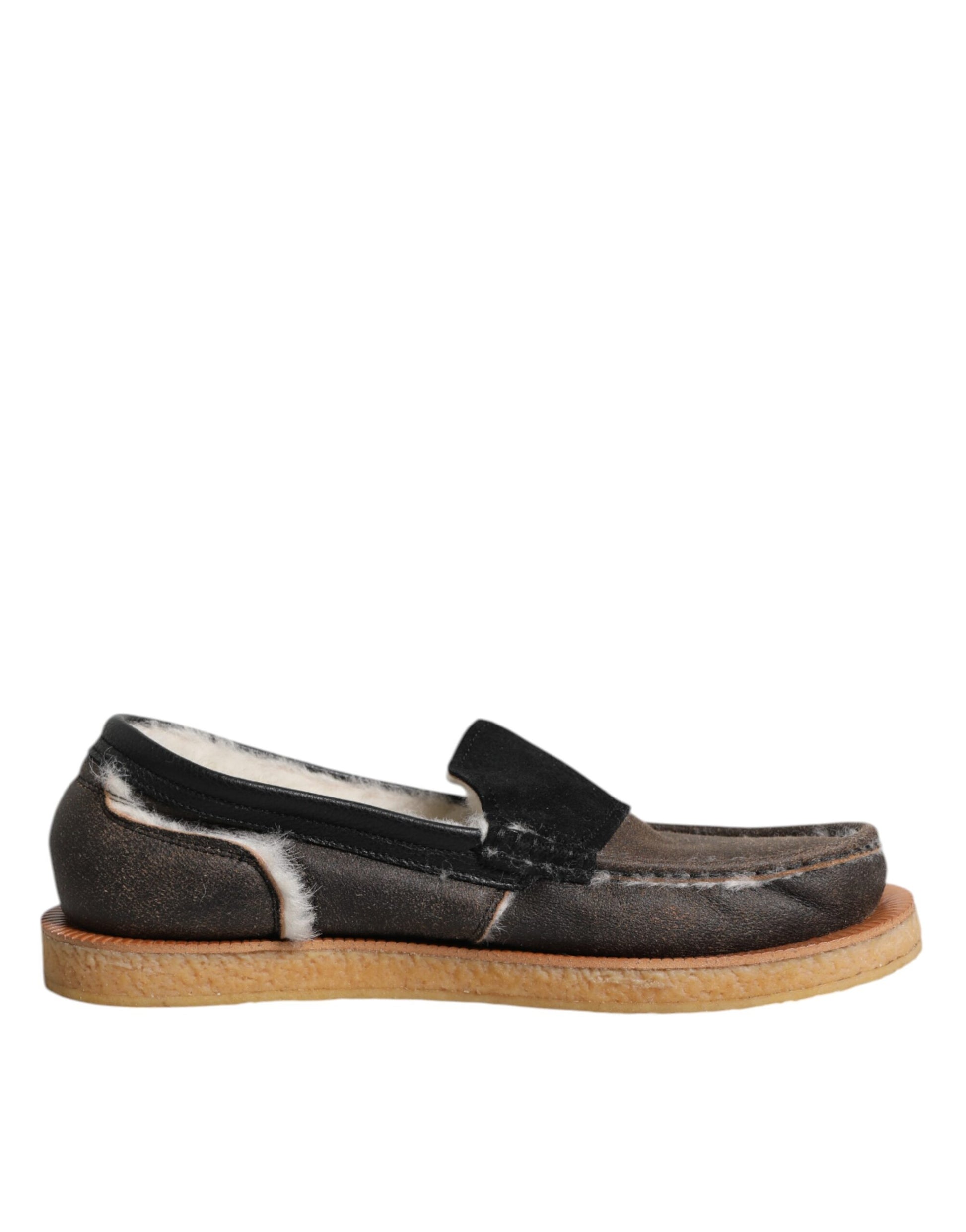 Dolce & Gabbana Brown White Calfskin Leather Loafers Shoes Curated Luxury Accessories by Orvyn