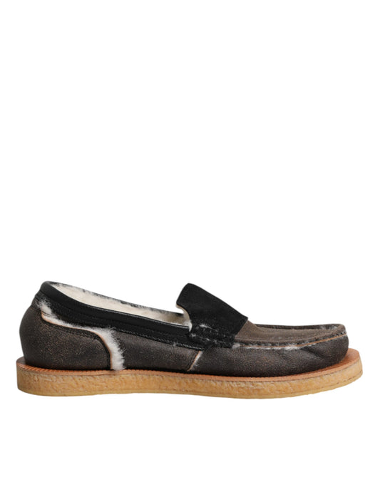 Dolce & Gabbana Brown White Calfskin Leather Loafers Shoes Curated Luxury Accessories by Orvyn
