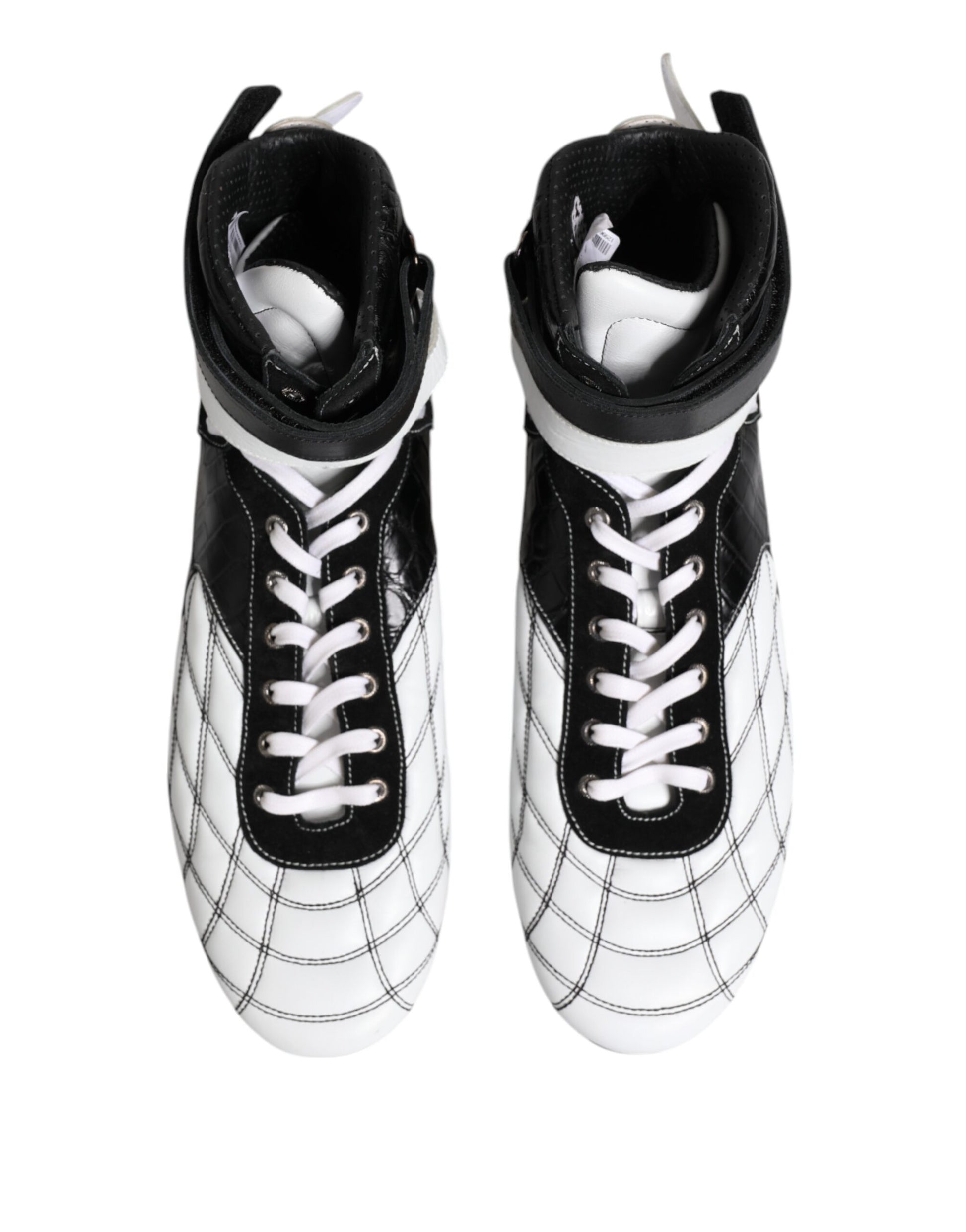 Dolce & Gabbana Black White Leather High Top Sneakers Shoes Curated Luxury Accessories by Orvyn