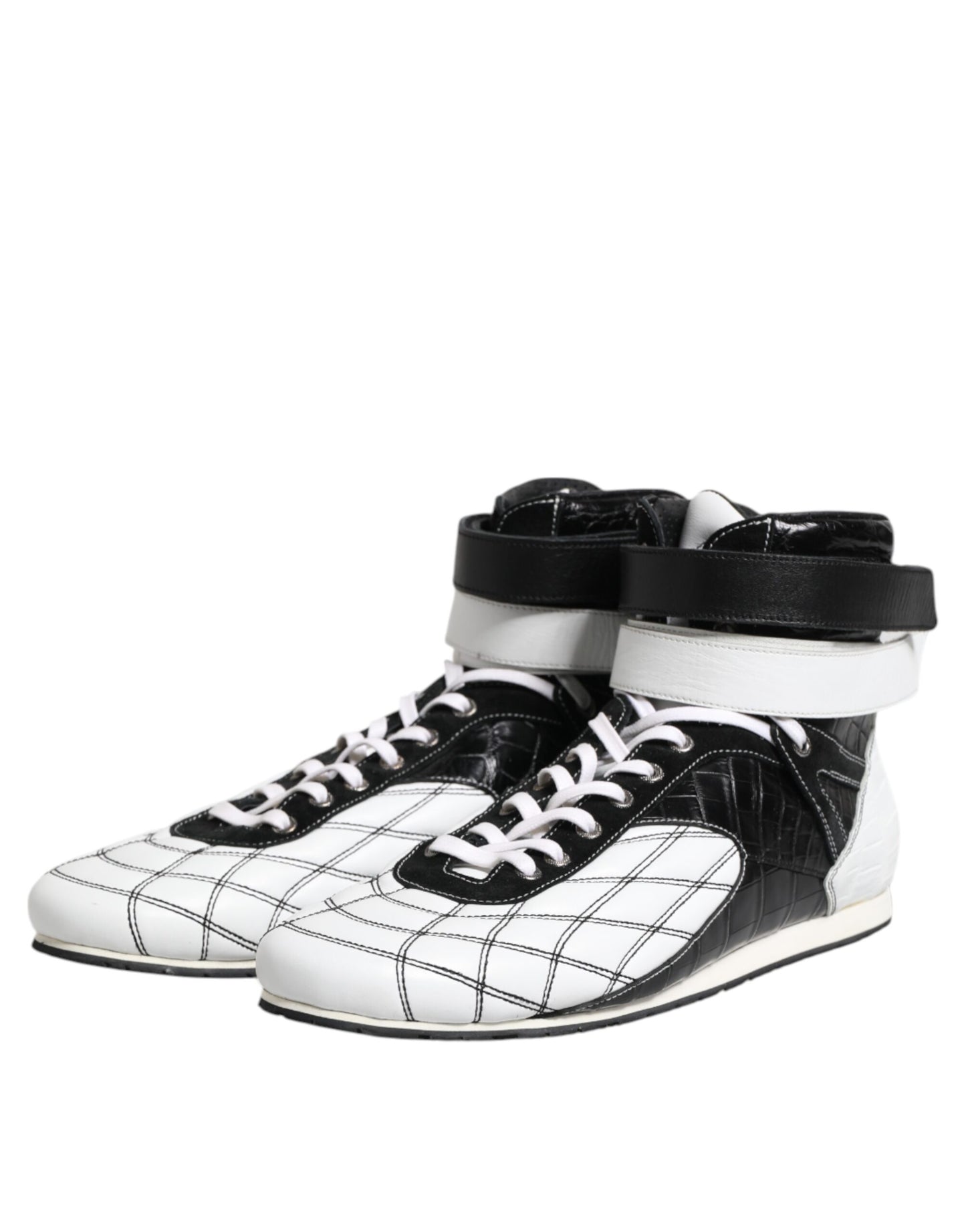Dolce & Gabbana Black White Leather High Top Sneakers Shoes Curated Luxury Accessories by Orvyn