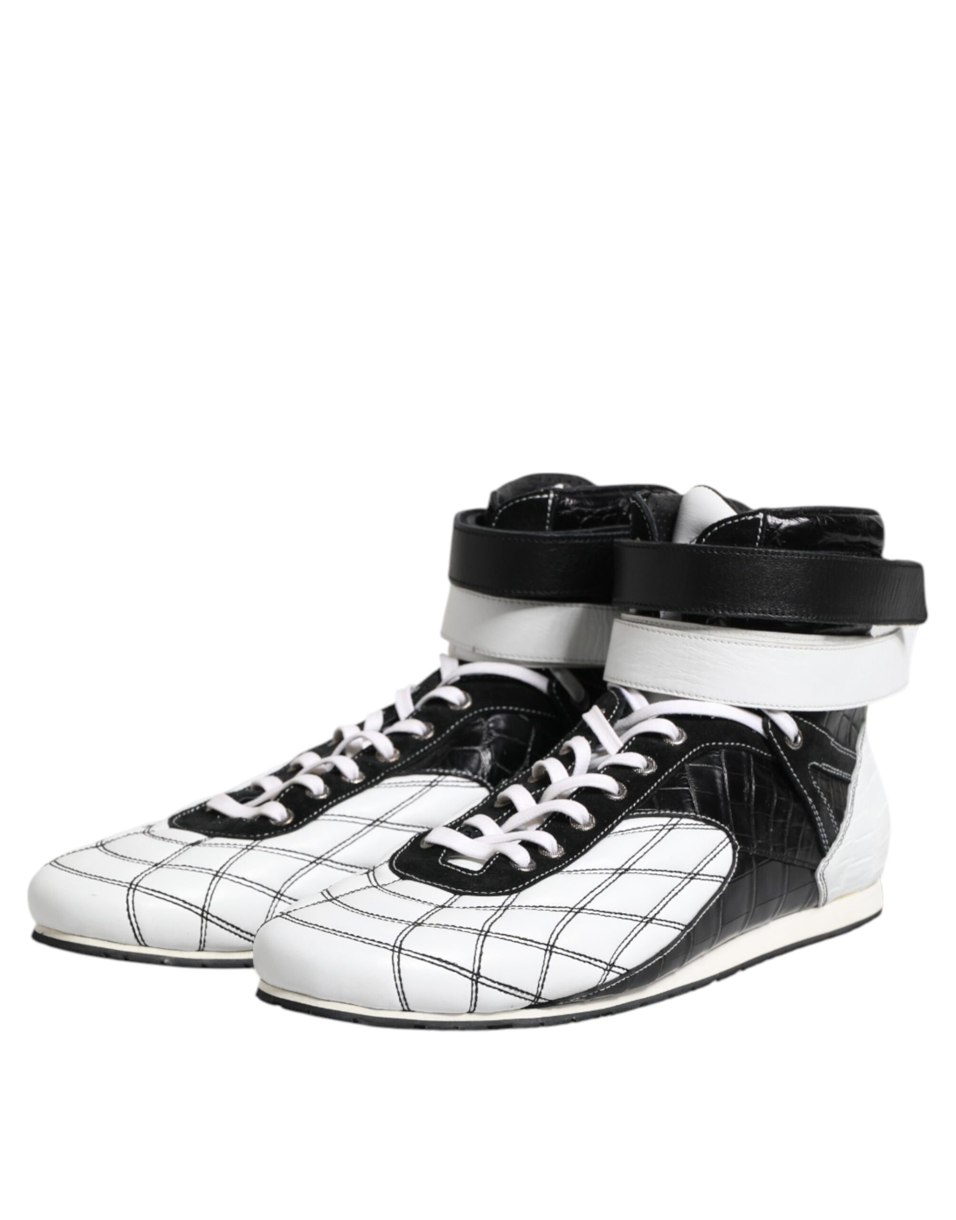 Dolce & Gabbana Black White Leather High Top Sneakers Shoes Curated Luxury Accessories by Orvyn