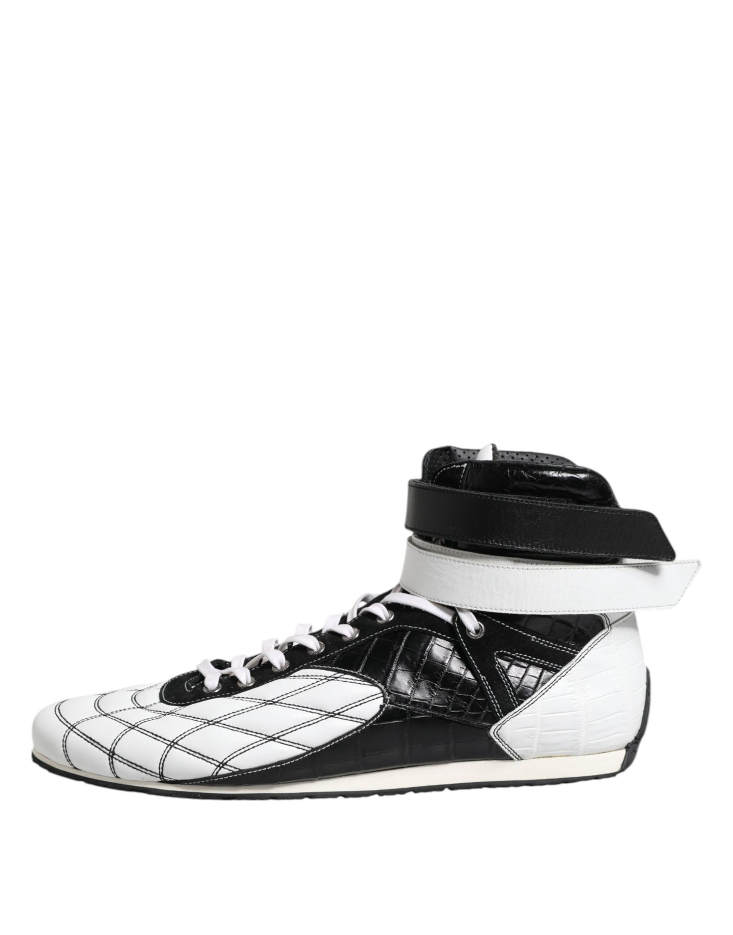 Dolce & Gabbana Black White Leather High Top Sneakers Shoes Curated Luxury Accessories by Orvyn