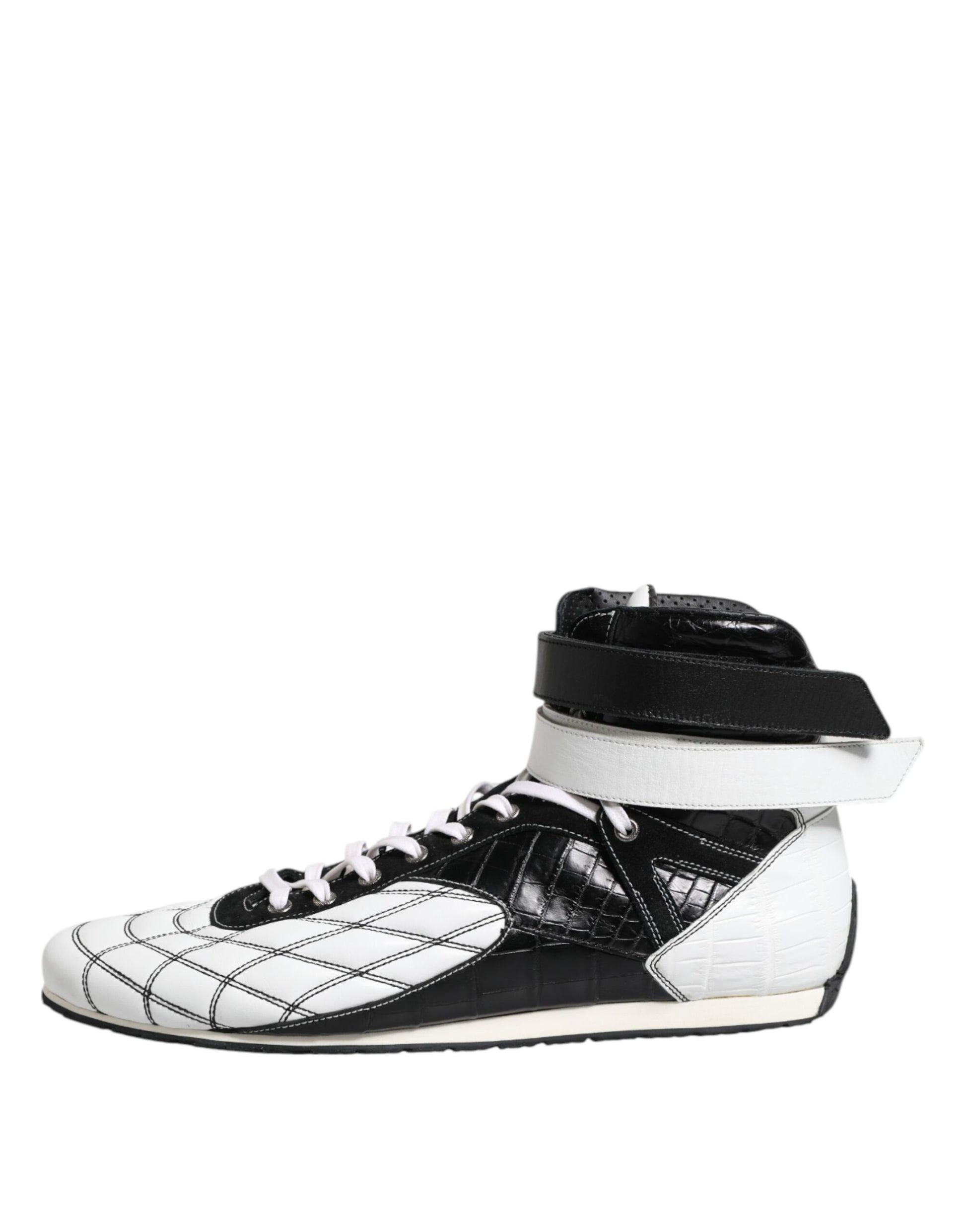 Dolce & Gabbana Black White Leather High Top Sneakers Shoes Curated Luxury Accessories by Orvyn