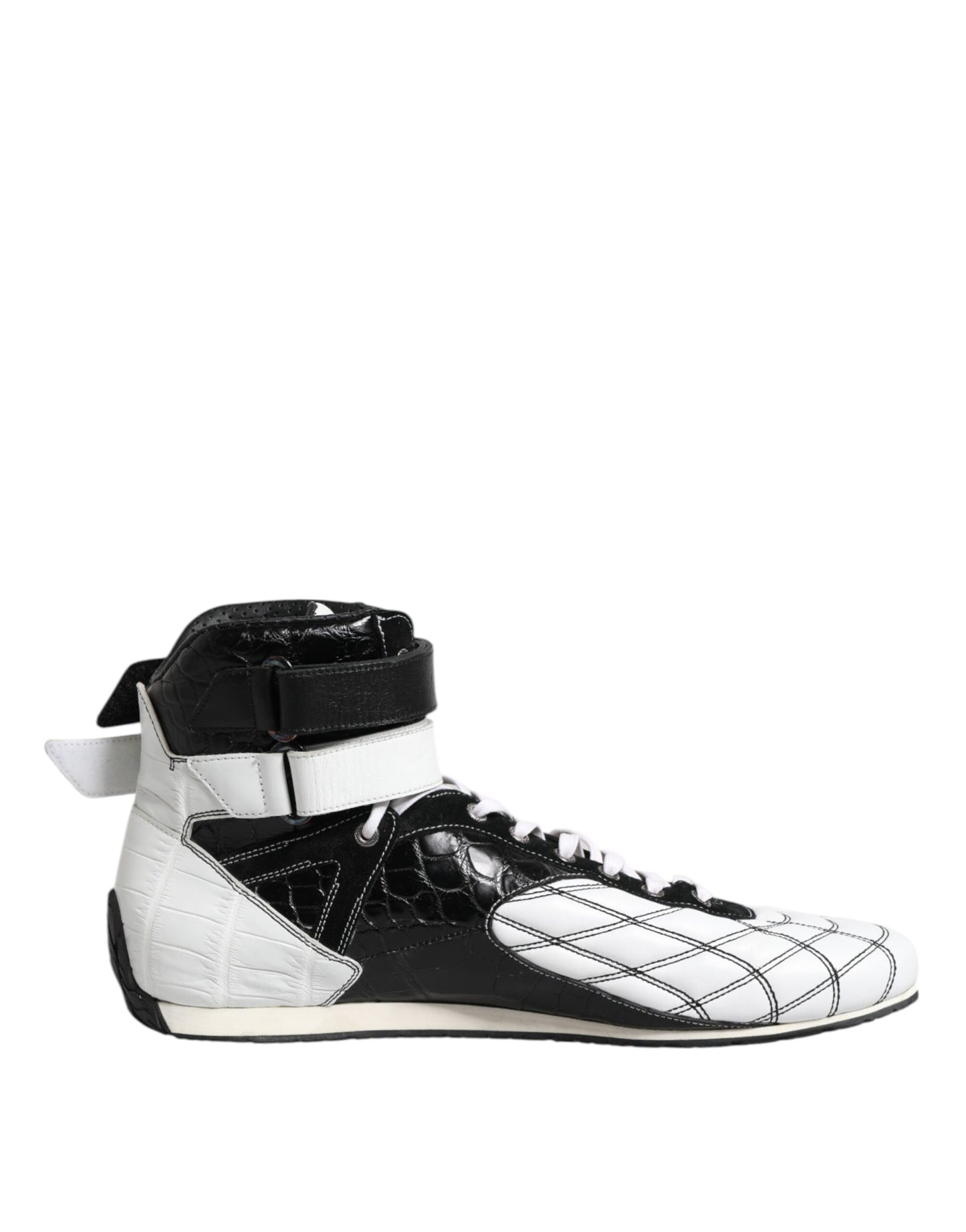 Dolce & Gabbana Black White Leather High Top Sneakers Shoes Curated Luxury Accessories by Orvyn