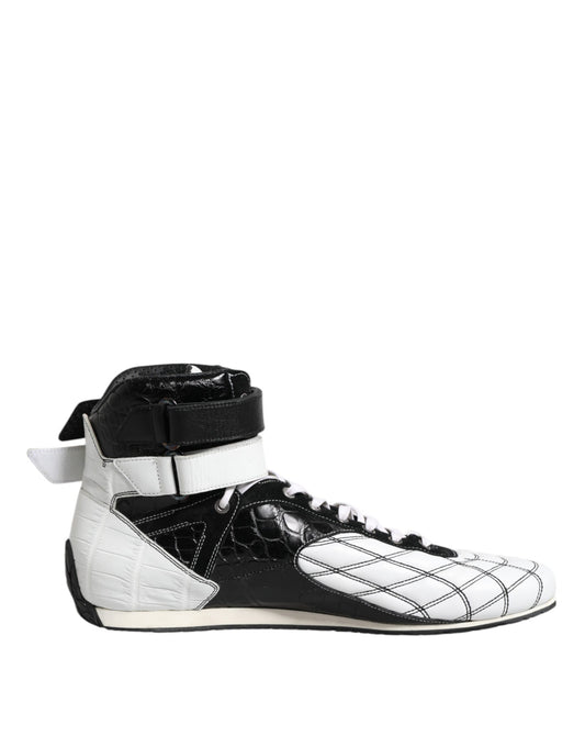 Dolce & Gabbana Black White Leather High Top Sneakers Shoes Curated Luxury Accessories by Orvyn