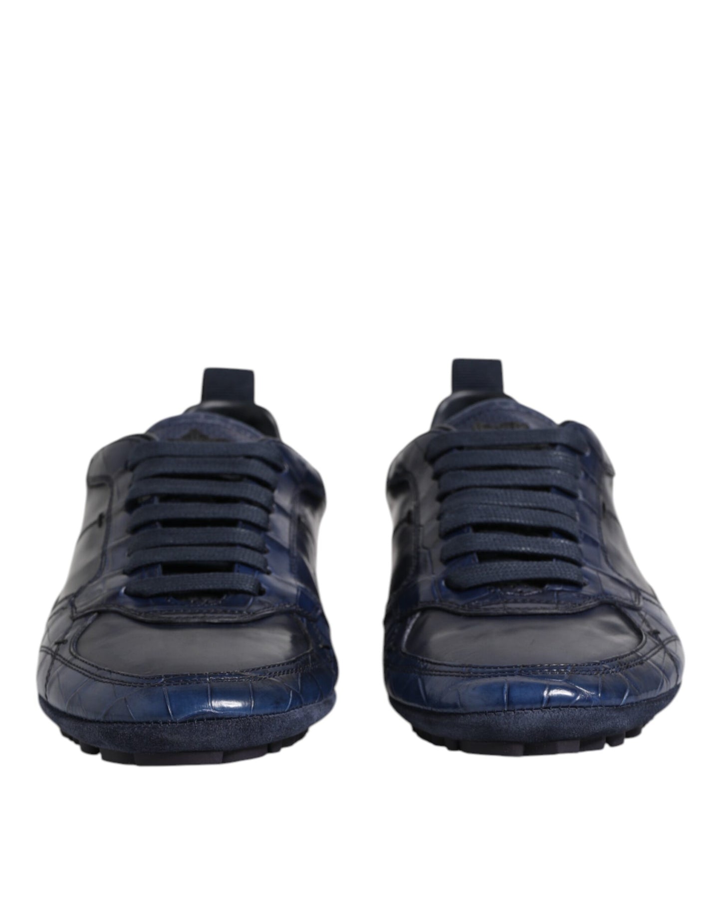Dolce & Gabbana Dark Blue Leather Low Top Men Sneakers Shoes Curated Luxury Accessories by Orvyn