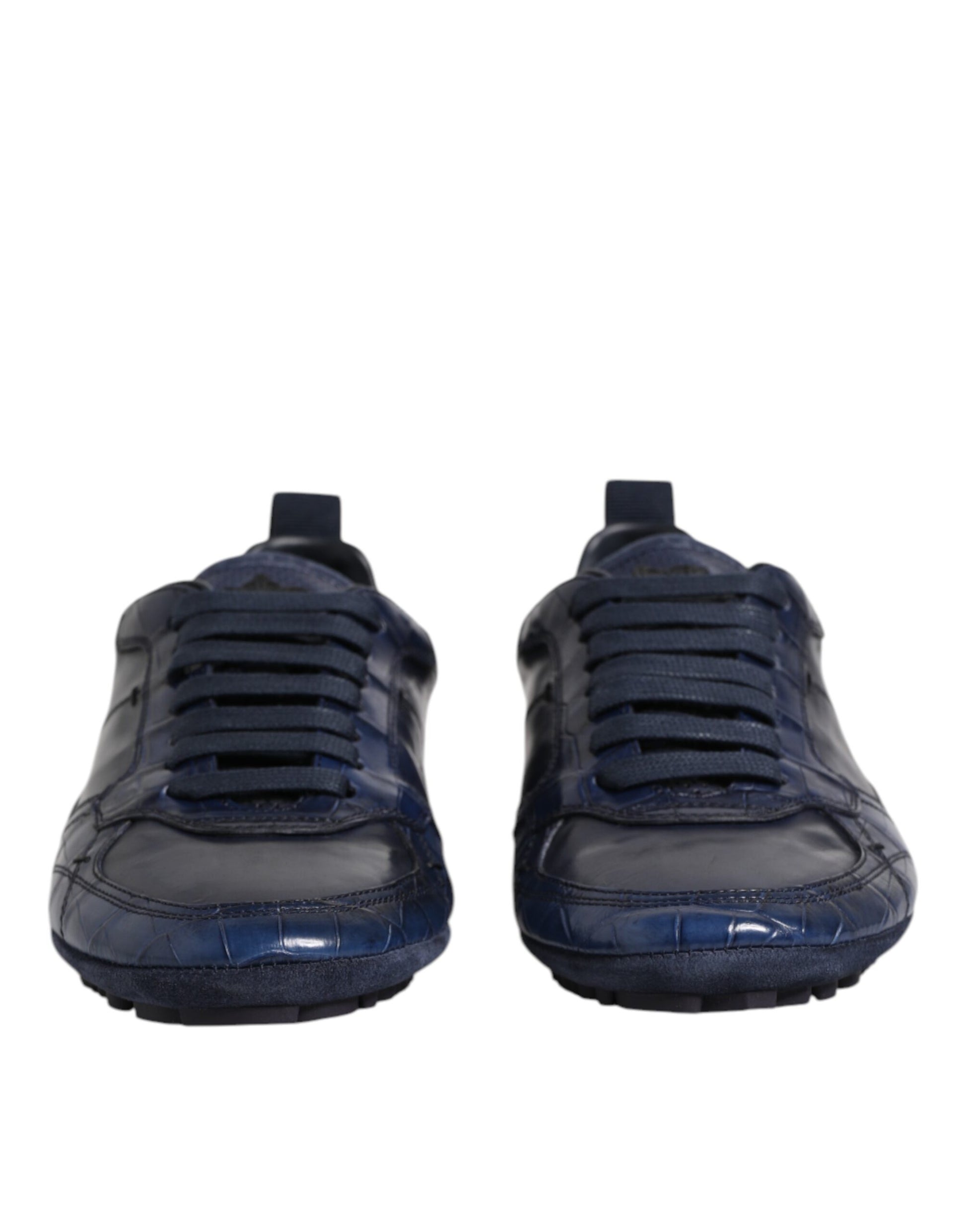 Dolce & Gabbana Dark Blue Leather Low Top Men Sneakers Shoes Curated Luxury Accessories by Orvyn