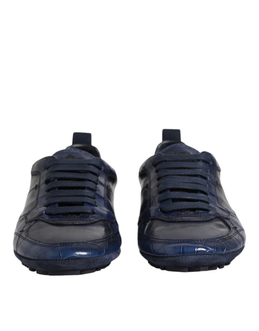 Dolce & Gabbana Dark Blue Leather Low Top Men Sneakers Shoes Curated Luxury Accessories by Orvyn