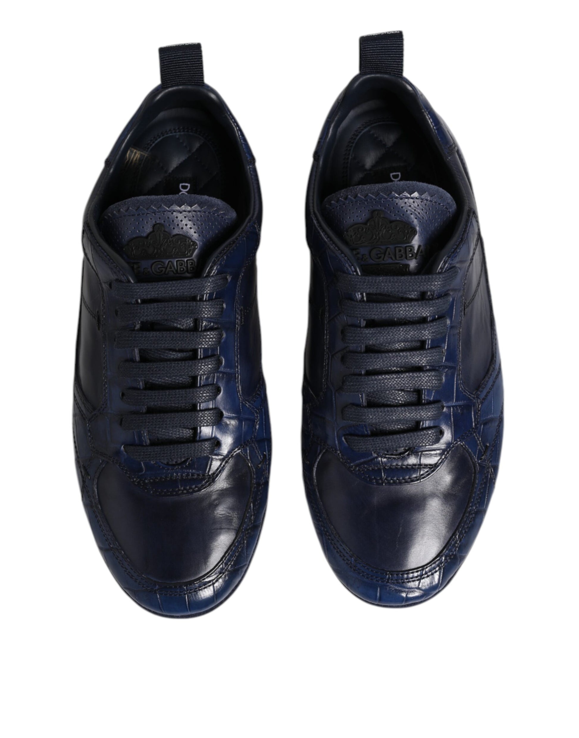 Dolce & Gabbana Dark Blue Leather Low Top Men Sneakers Shoes Curated Luxury Accessories by Orvyn