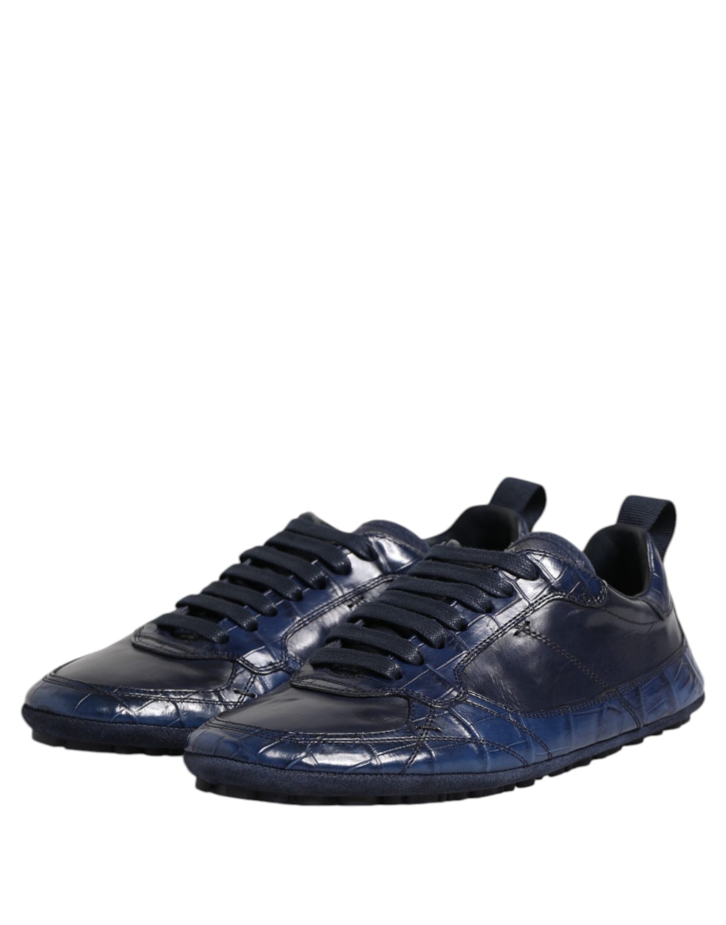 Dolce & Gabbana Dark Blue Leather Low Top Men Sneakers Shoes Curated Luxury Accessories by Orvyn