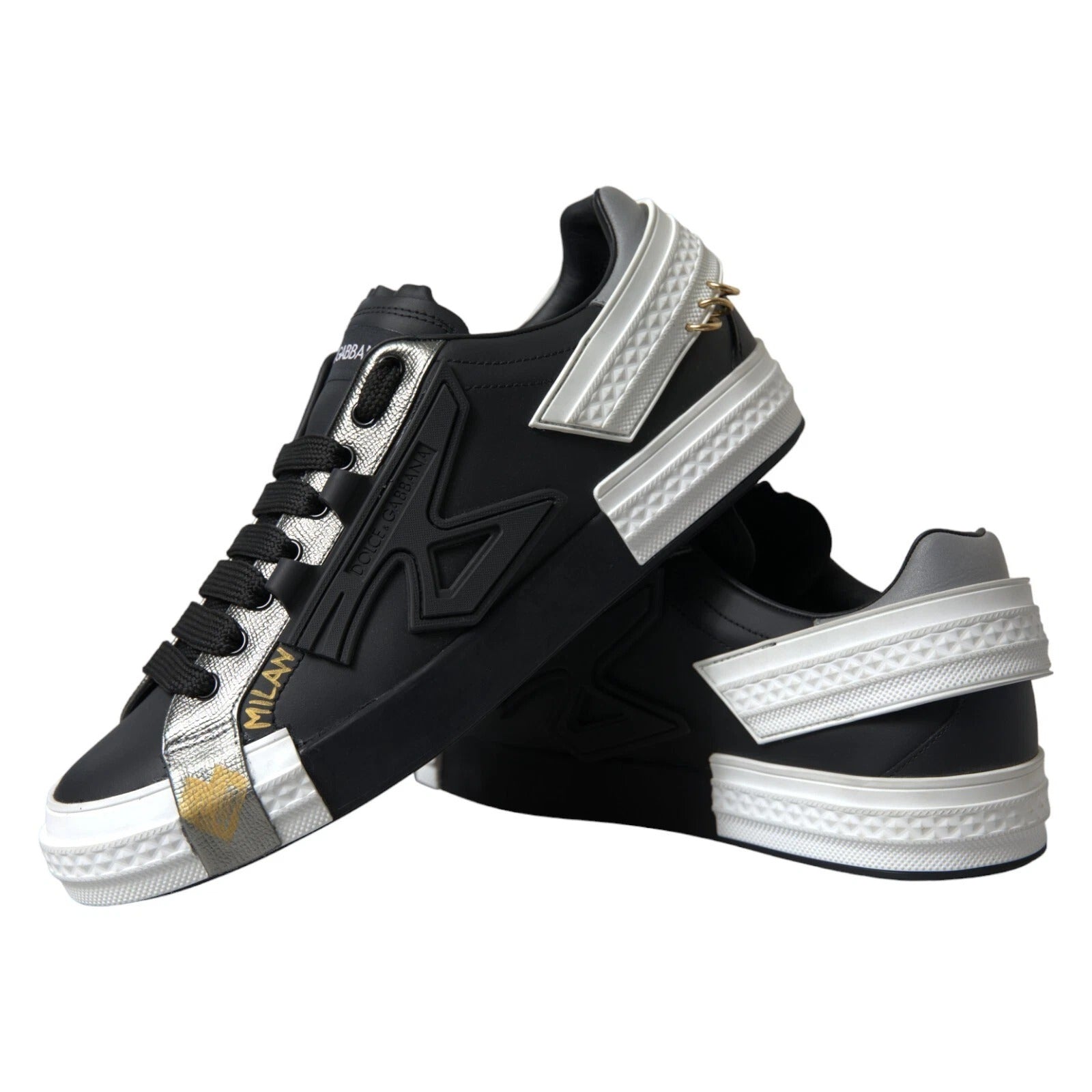 Dolce & Gabbana Black Leather Low Top Sneakers Portofino Shoes Curated Luxury Accessories by Orvyn