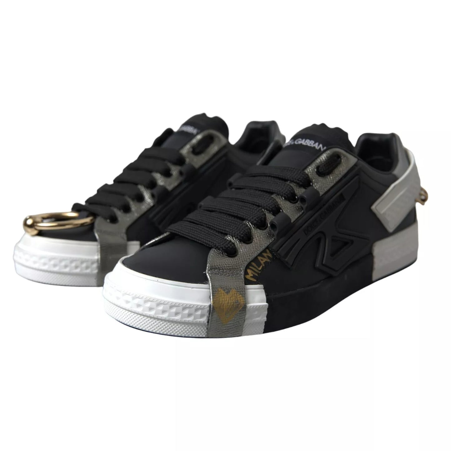 Dolce & Gabbana Black Leather Low Top Sneakers Portofino Shoes Curated Luxury Accessories by Orvyn