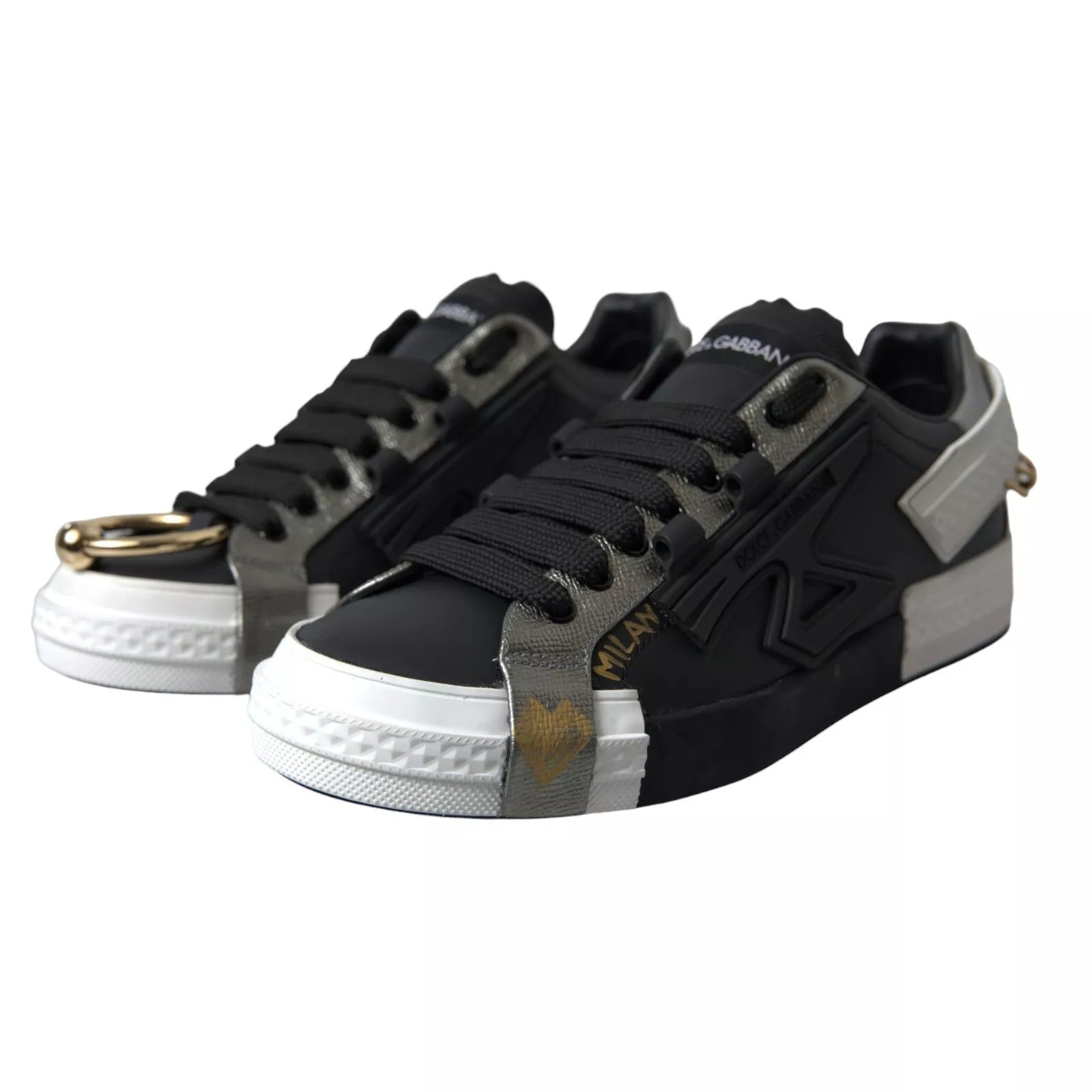 Dolce & Gabbana Black Leather Low Top Sneakers Portofino Shoes Curated Luxury Accessories by Orvyn