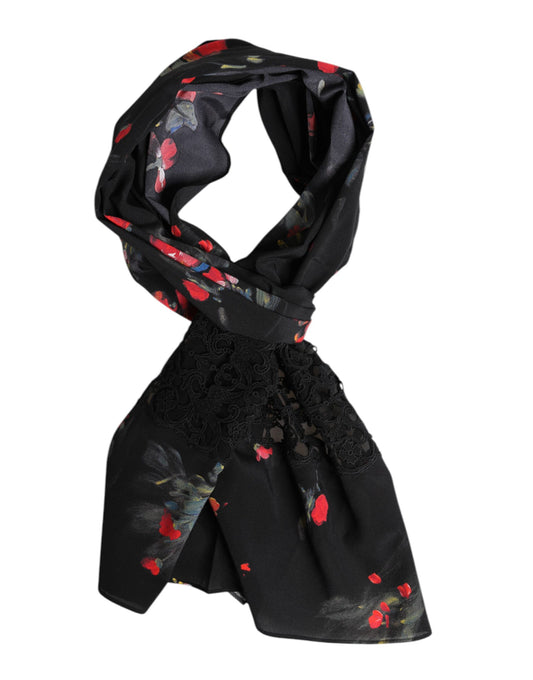 Dolce & Gabbana Black Floral Print Neck Warmer Wrap Scarf Curated Luxury Accessories by Orvyn