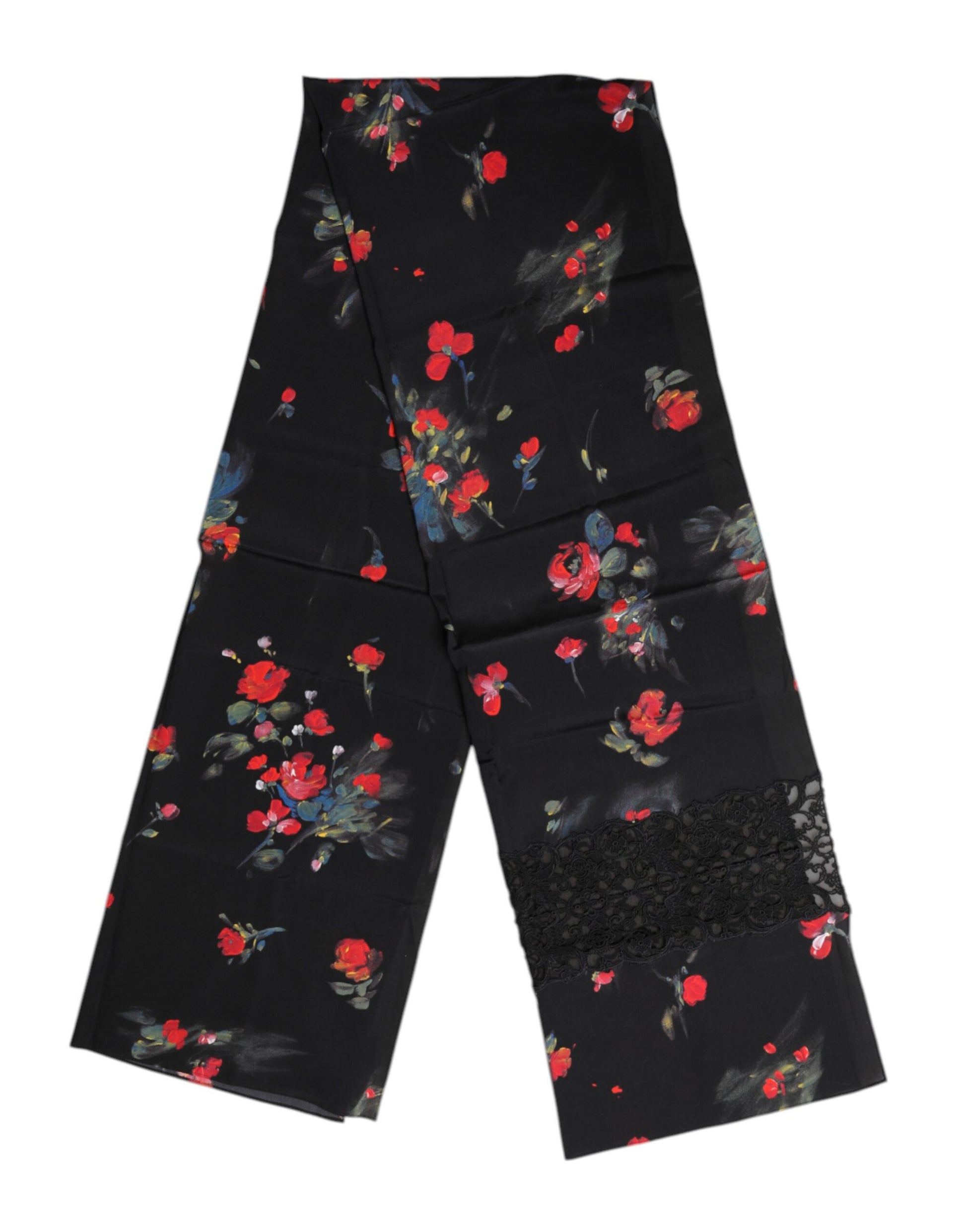 Dolce & Gabbana Black Floral Print Neck Warmer Wrap Scarf Curated Luxury Accessories by Orvyn