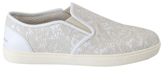 Dolce & Gabbana White Leather Lace Slip On Loafers Shoes Curated Luxury Accessories by Orvyn