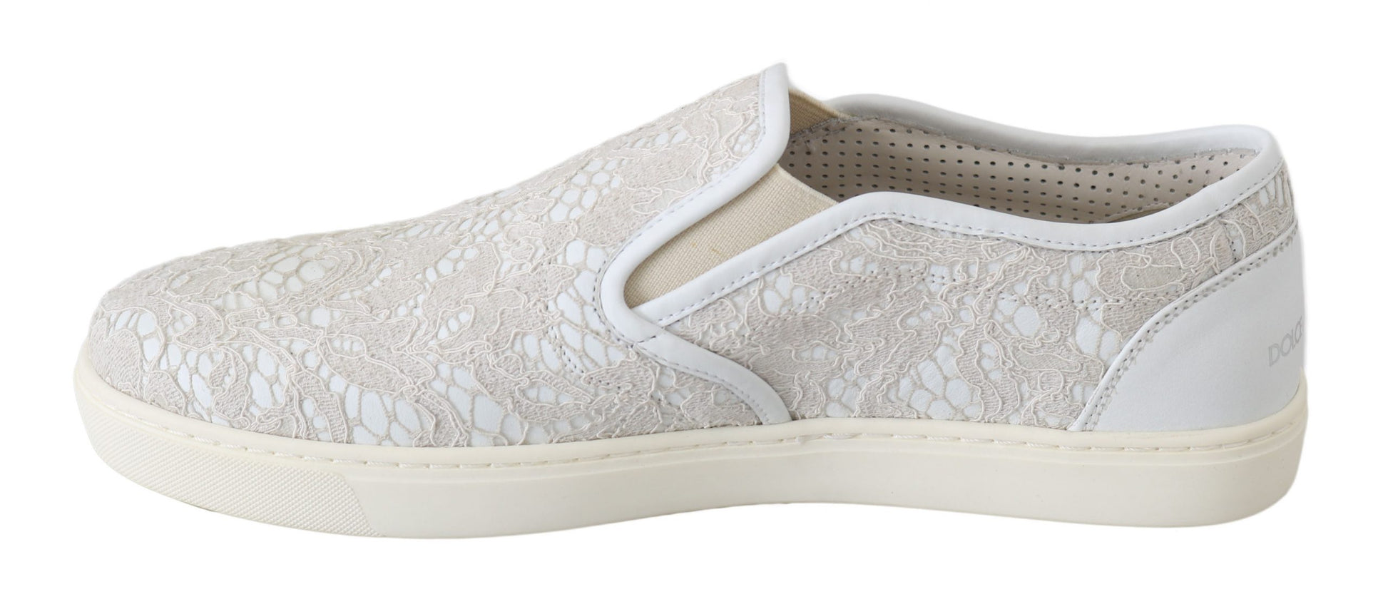 Dolce & Gabbana White Leather Lace Slip On Loafers Shoes Curated Luxury Accessories by Orvyn