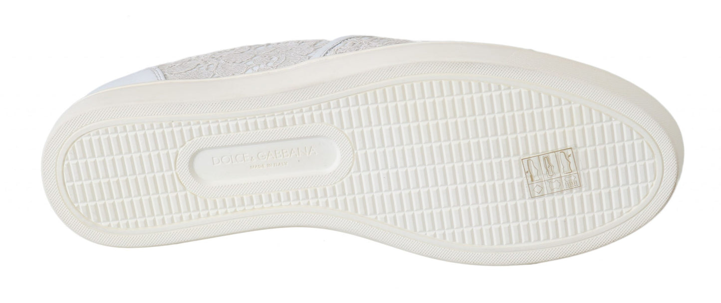 Dolce & Gabbana White Leather Lace Slip On Loafers Shoes Curated Luxury Accessories by Orvyn