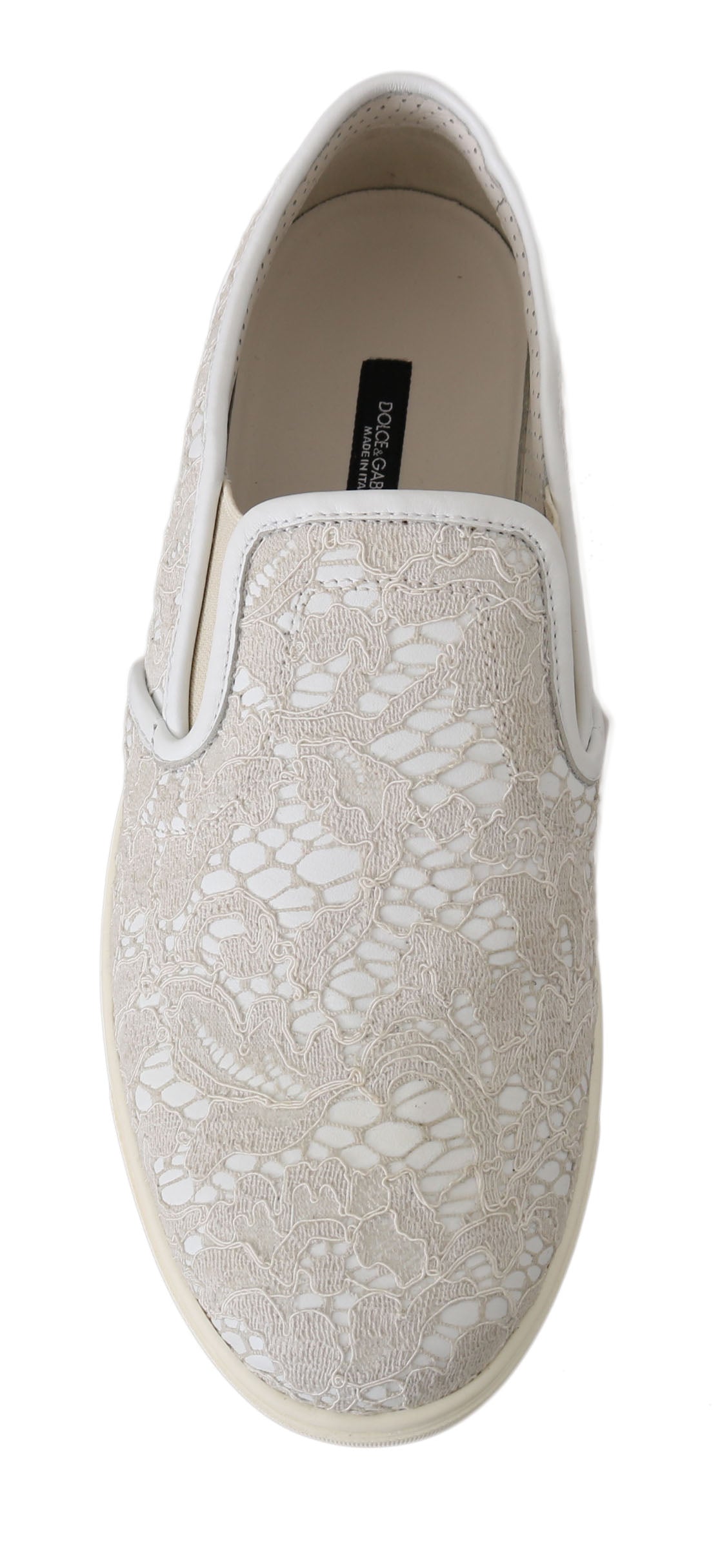 Dolce & Gabbana White Leather Lace Slip On Loafers Shoes Curated Luxury Accessories by Orvyn