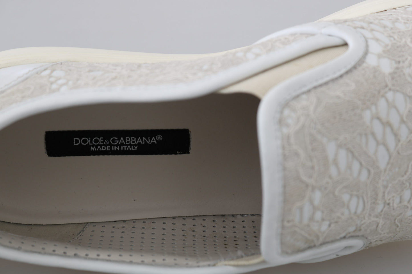 Dolce & Gabbana White Leather Lace Slip On Loafers Shoes Curated Luxury Accessories by Orvyn