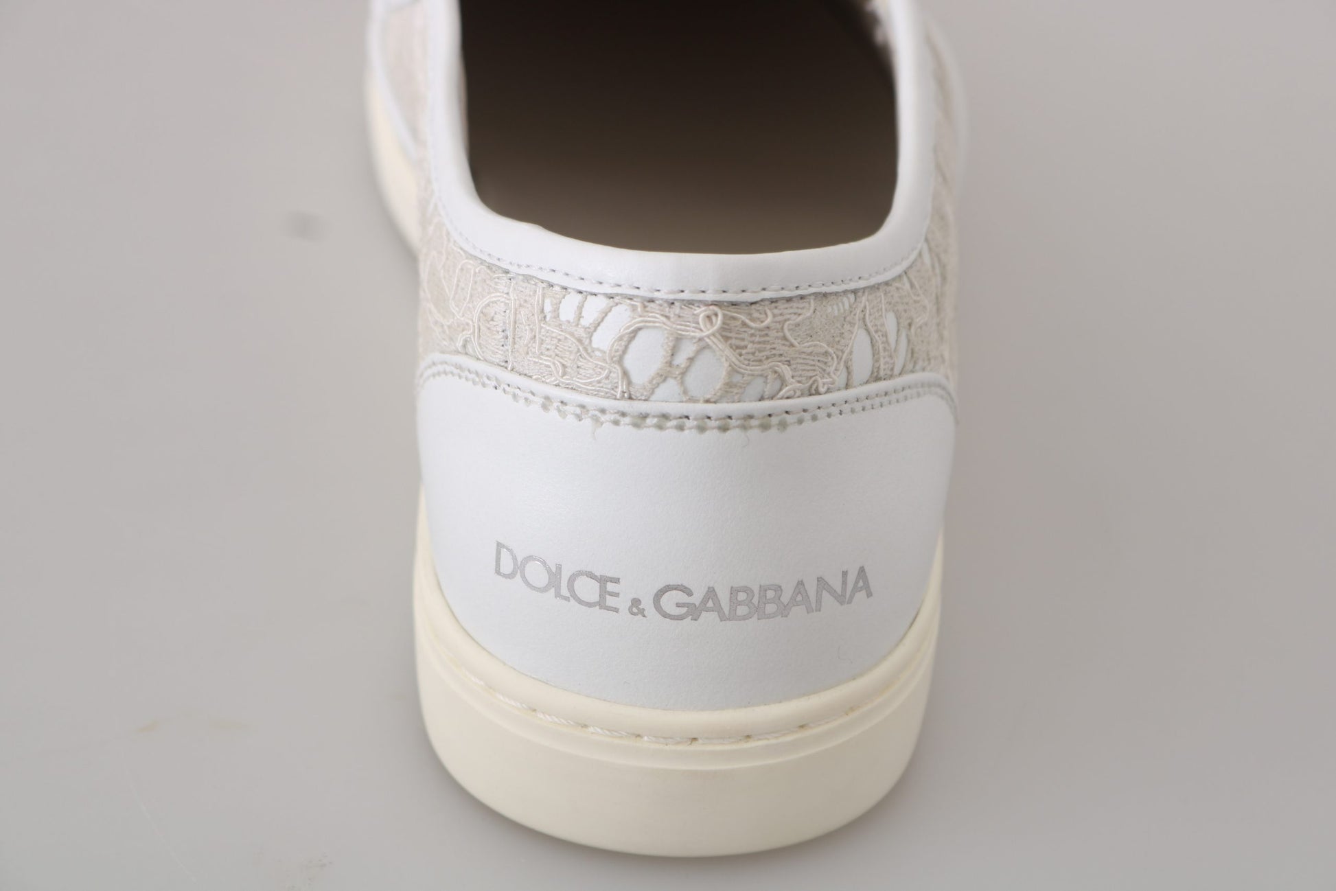 Dolce & Gabbana White Leather Lace Slip On Loafers Shoes Curated Luxury Accessories by Orvyn