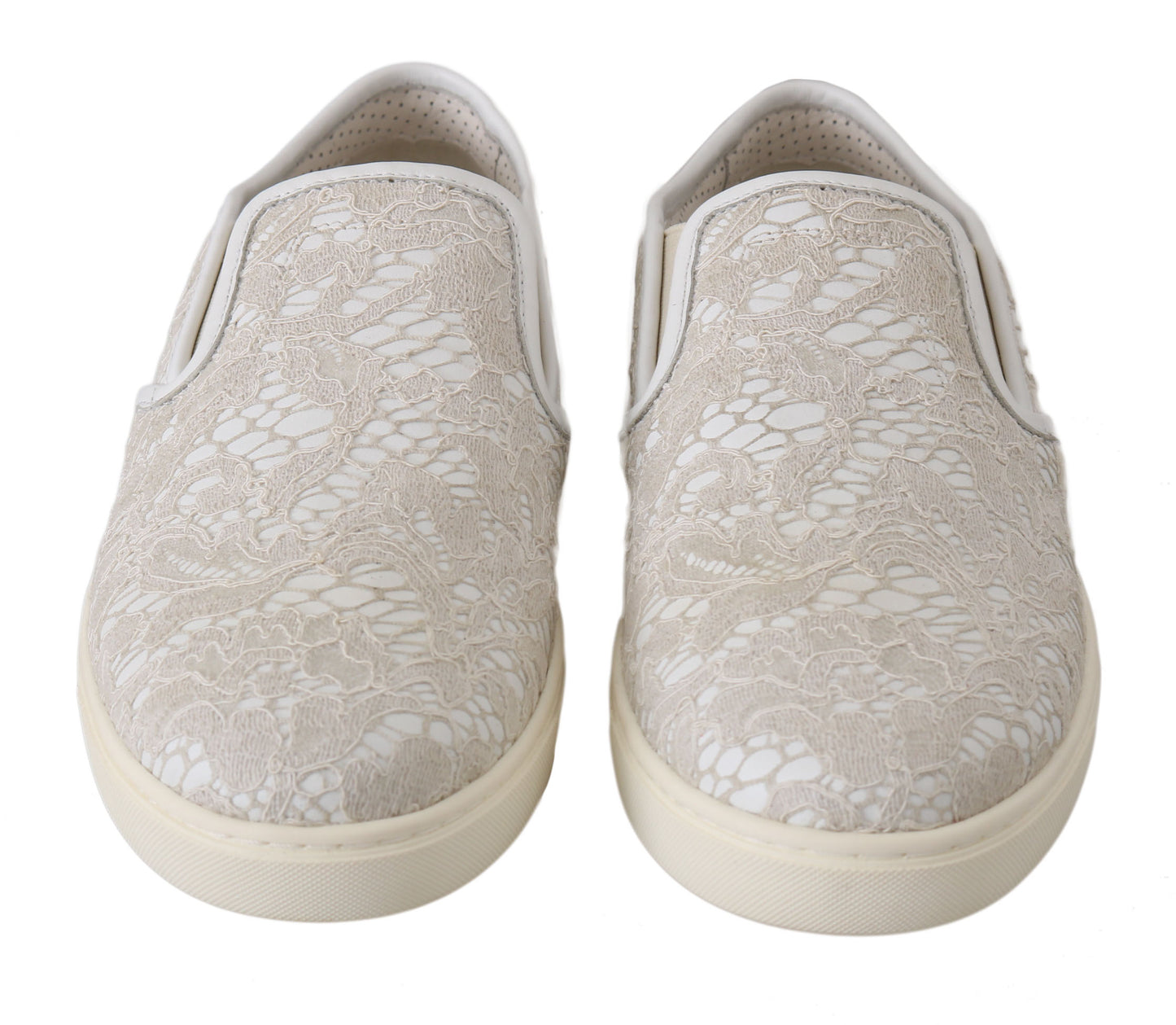 Dolce & Gabbana White Leather Lace Slip On Loafers Shoes Curated Luxury Accessories by Orvyn
