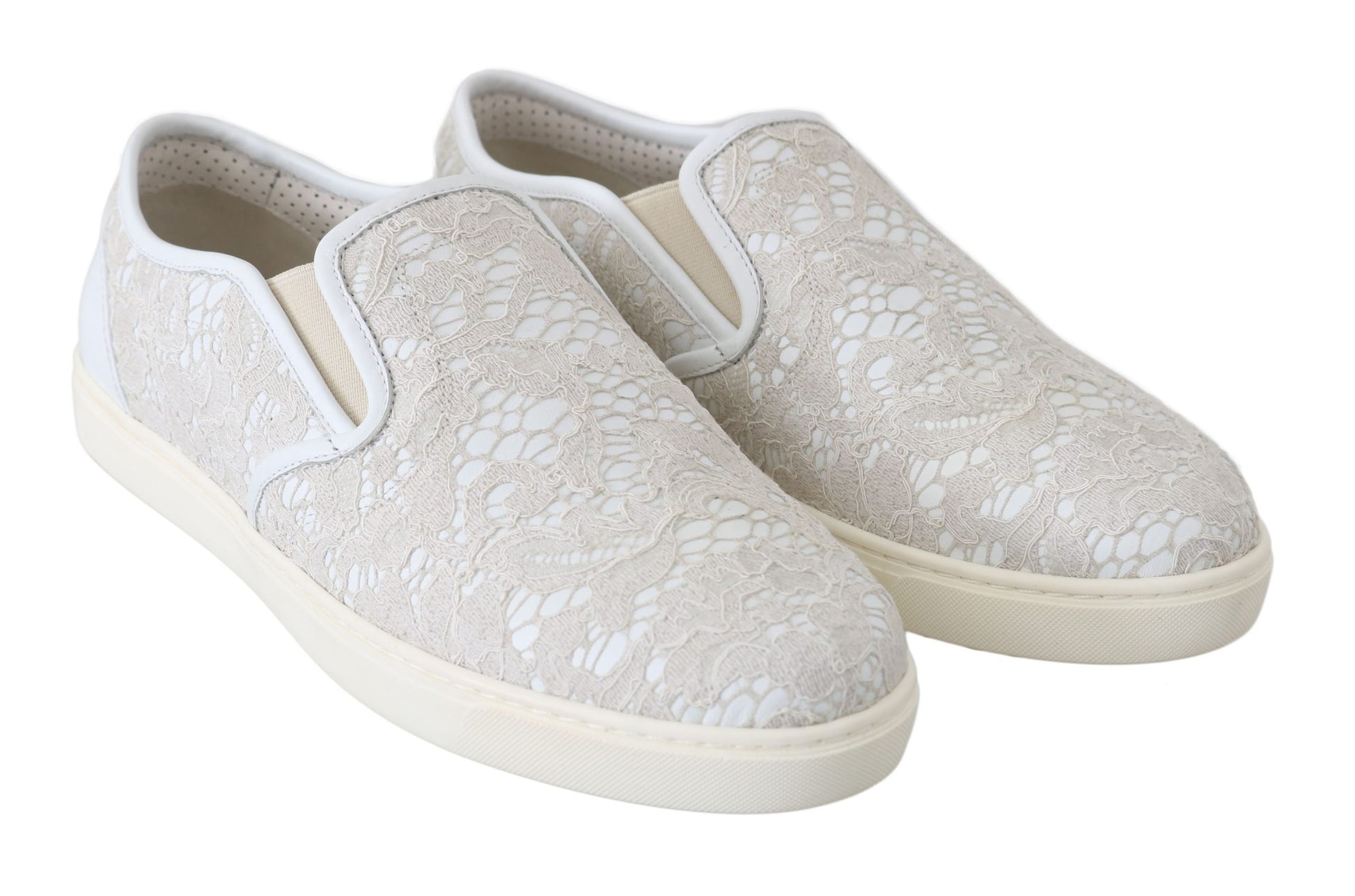Dolce & Gabbana White Leather Lace Slip On Loafers Shoes Curated Luxury Accessories by Orvyn