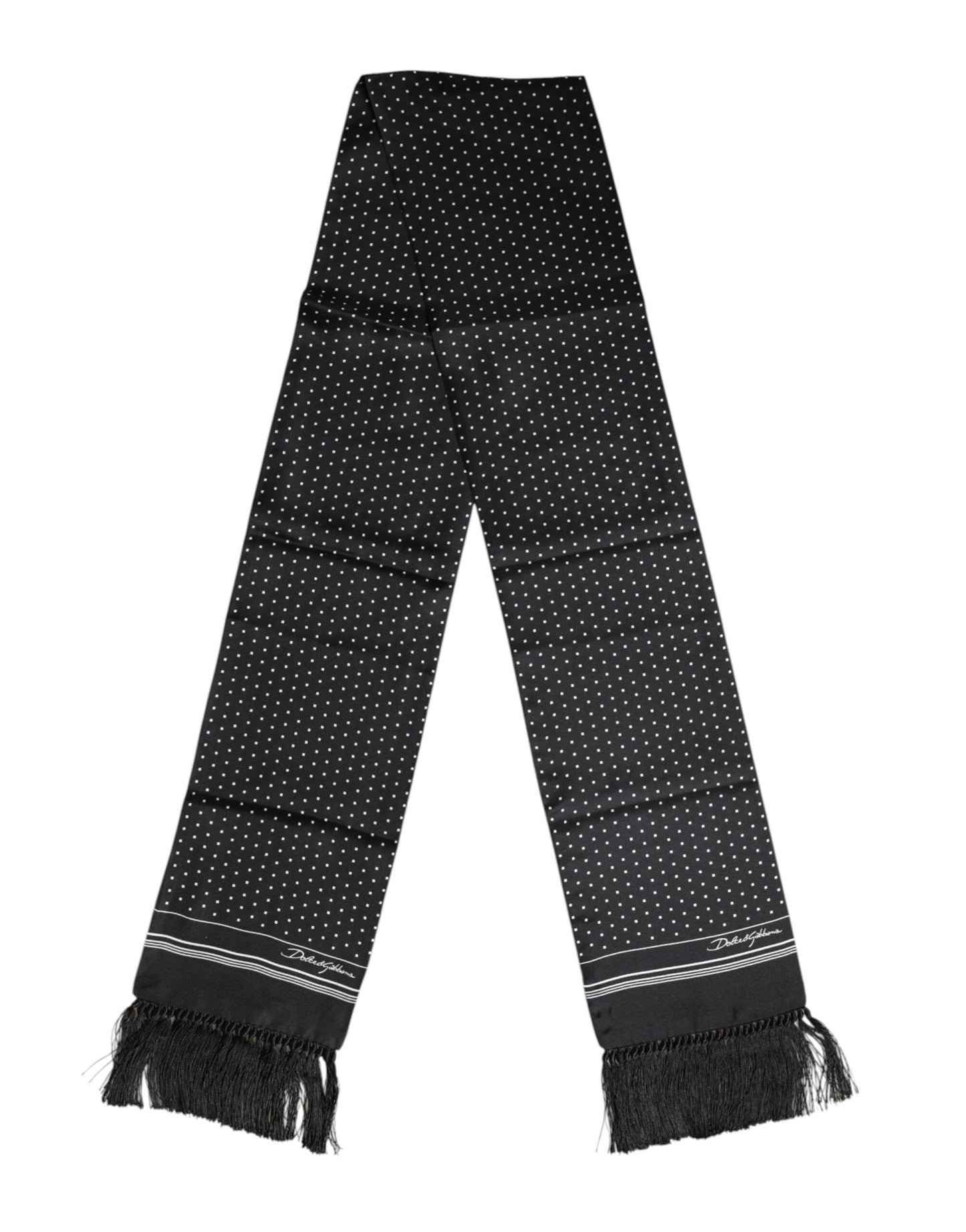 Dolce & Gabbana Black White Polka Dot Fringes Foulard Scarf Curated Luxury Accessories by Orvyn