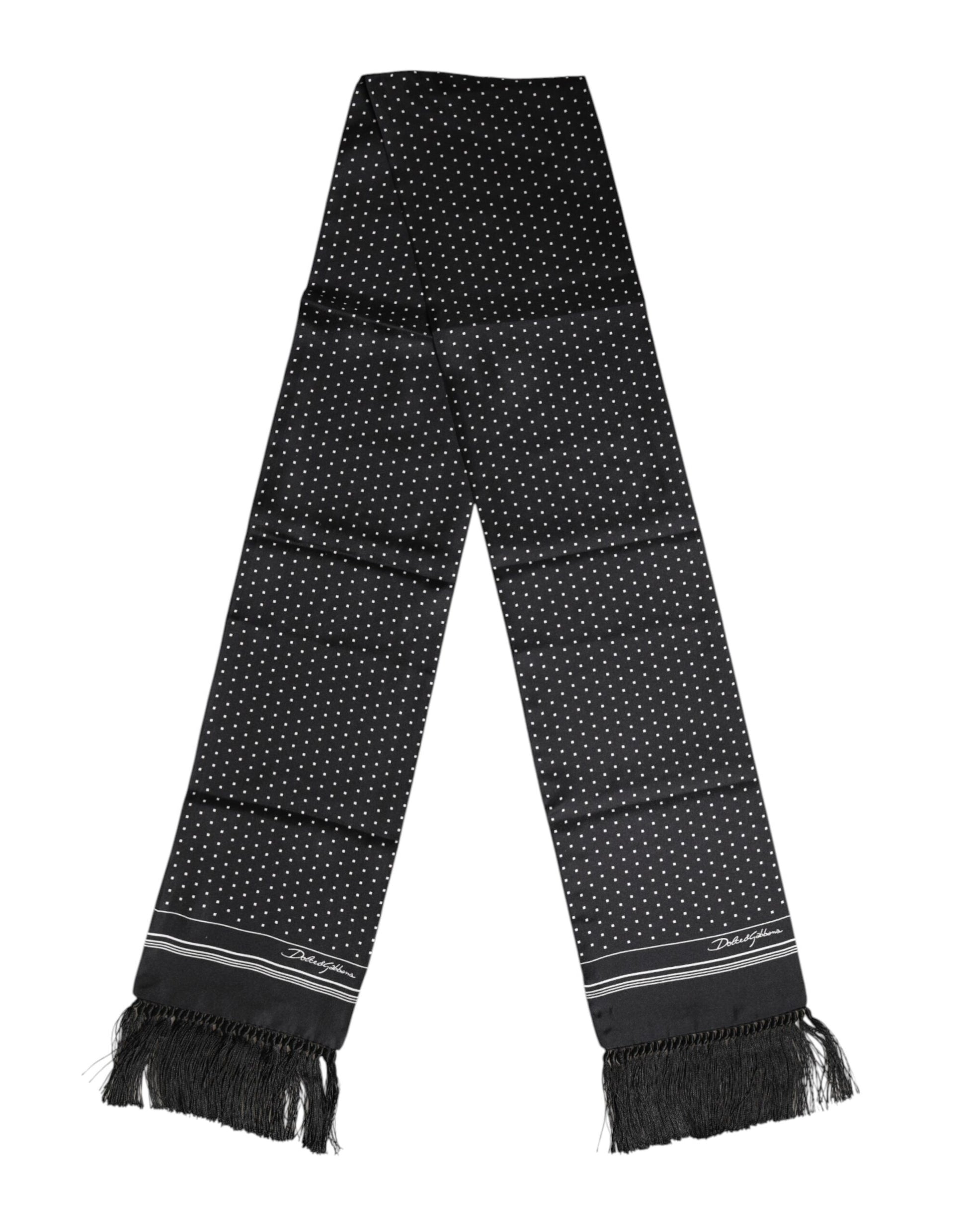Dolce & Gabbana Black White Polka Dot Fringes Foulard Scarf Curated Luxury Accessories by Orvyn