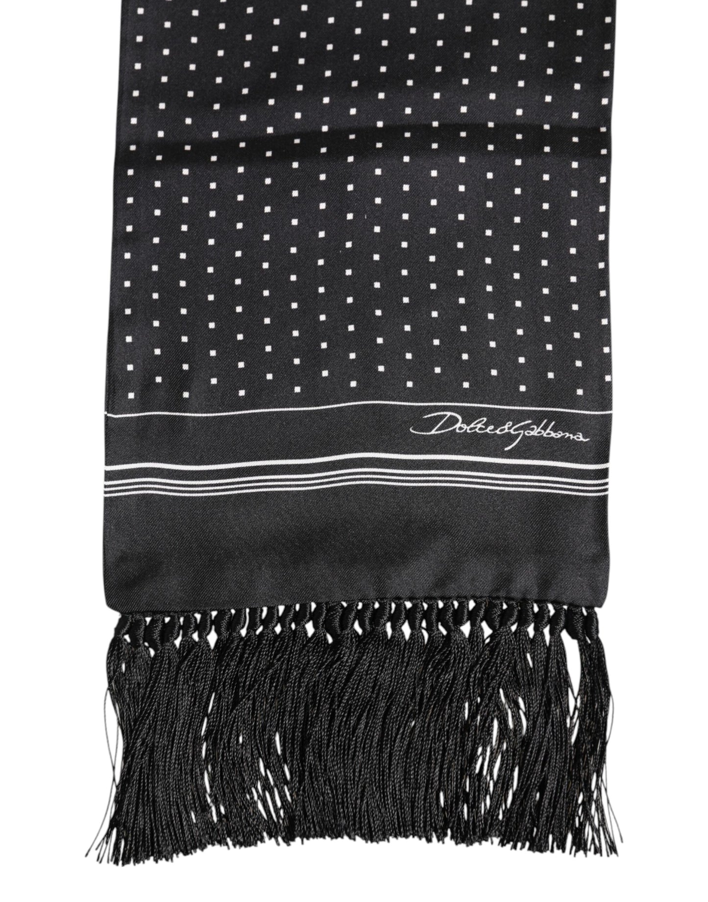 Dolce & Gabbana Black White Polka Dot Fringes Foulard Scarf Curated Luxury Accessories by Orvyn