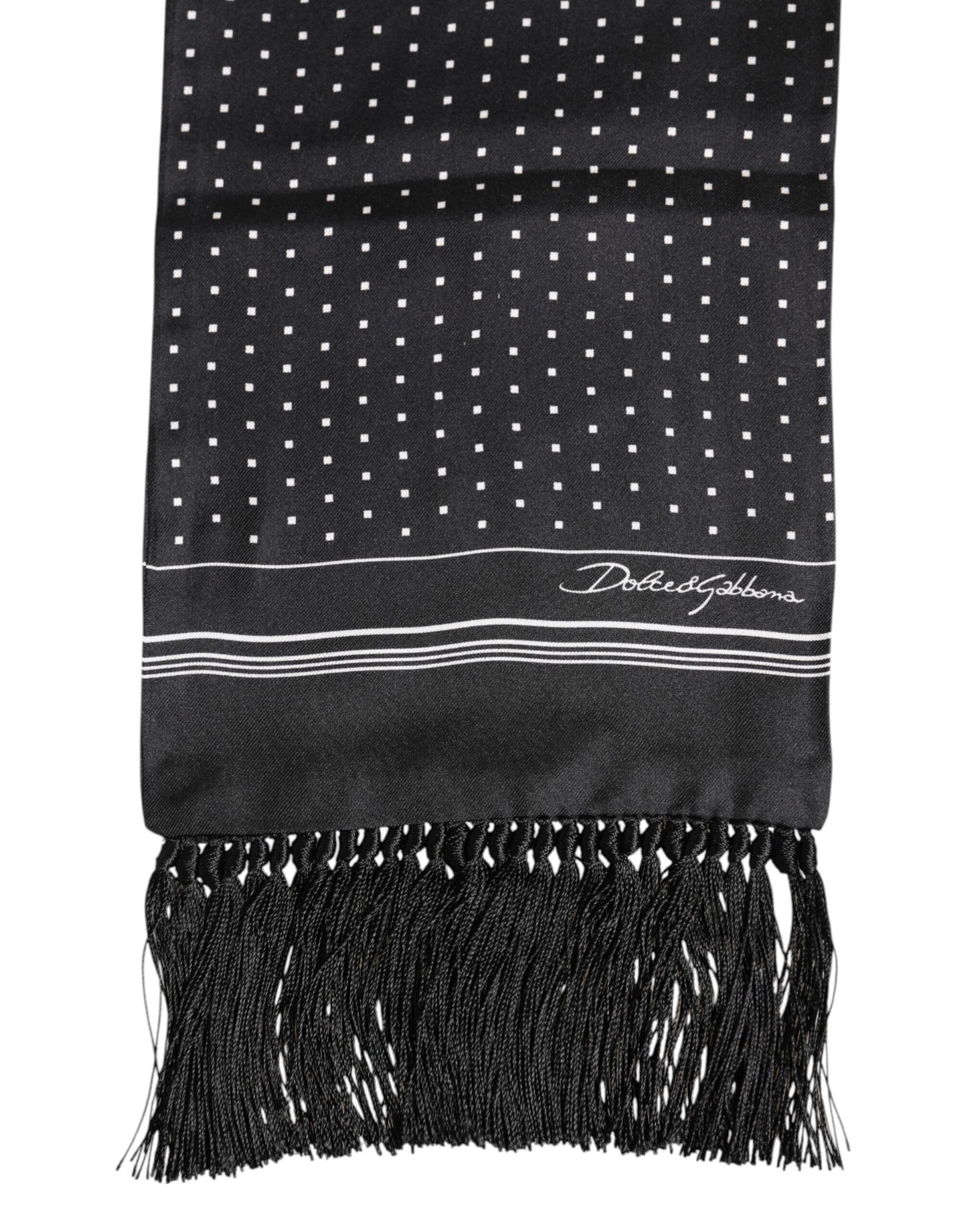 Dolce & Gabbana Black White Polka Dot Fringes Foulard Scarf Curated Luxury Accessories by Orvyn