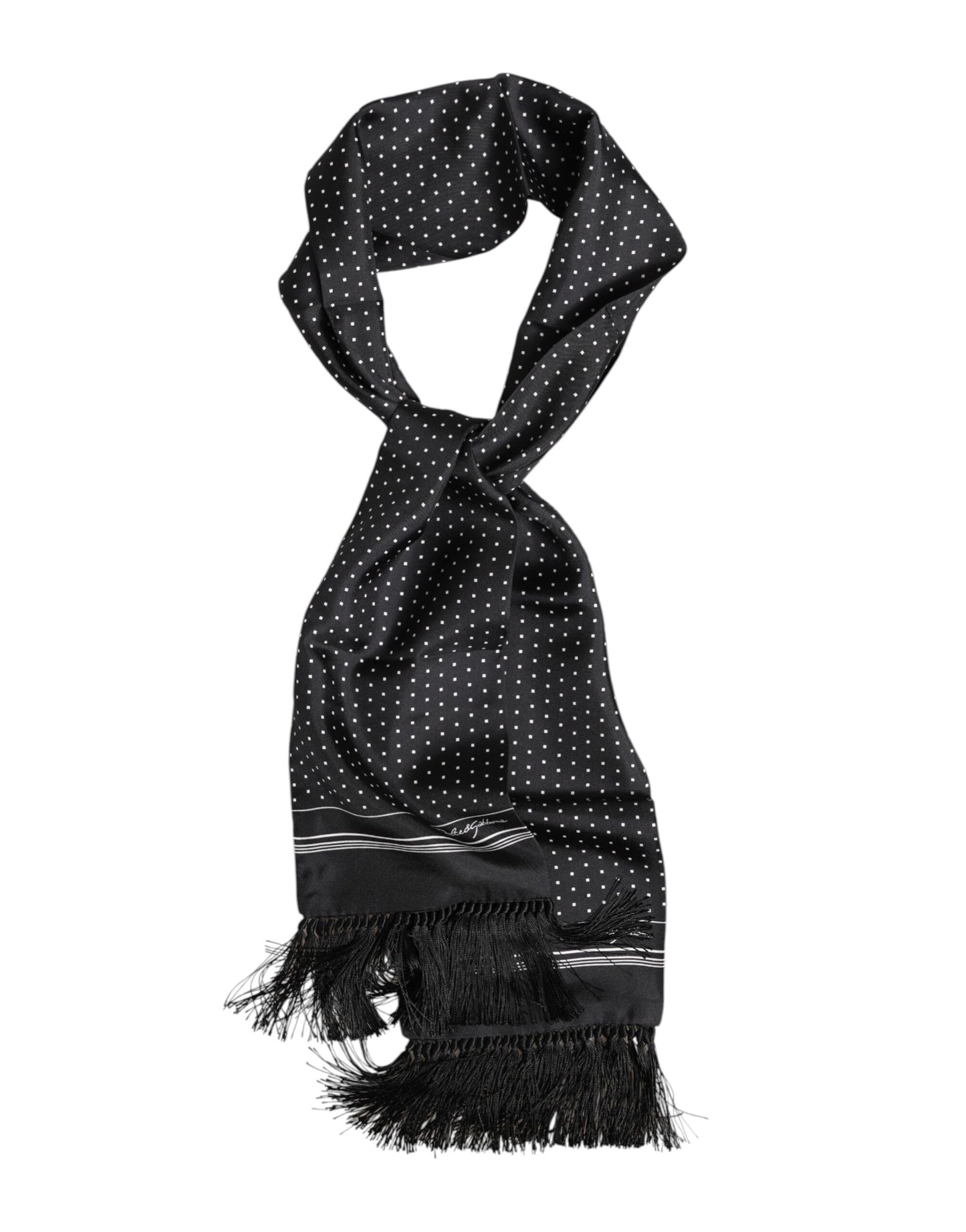 Dolce & Gabbana Black White Polka Dot Fringes Foulard Scarf Curated Luxury Accessories by Orvyn