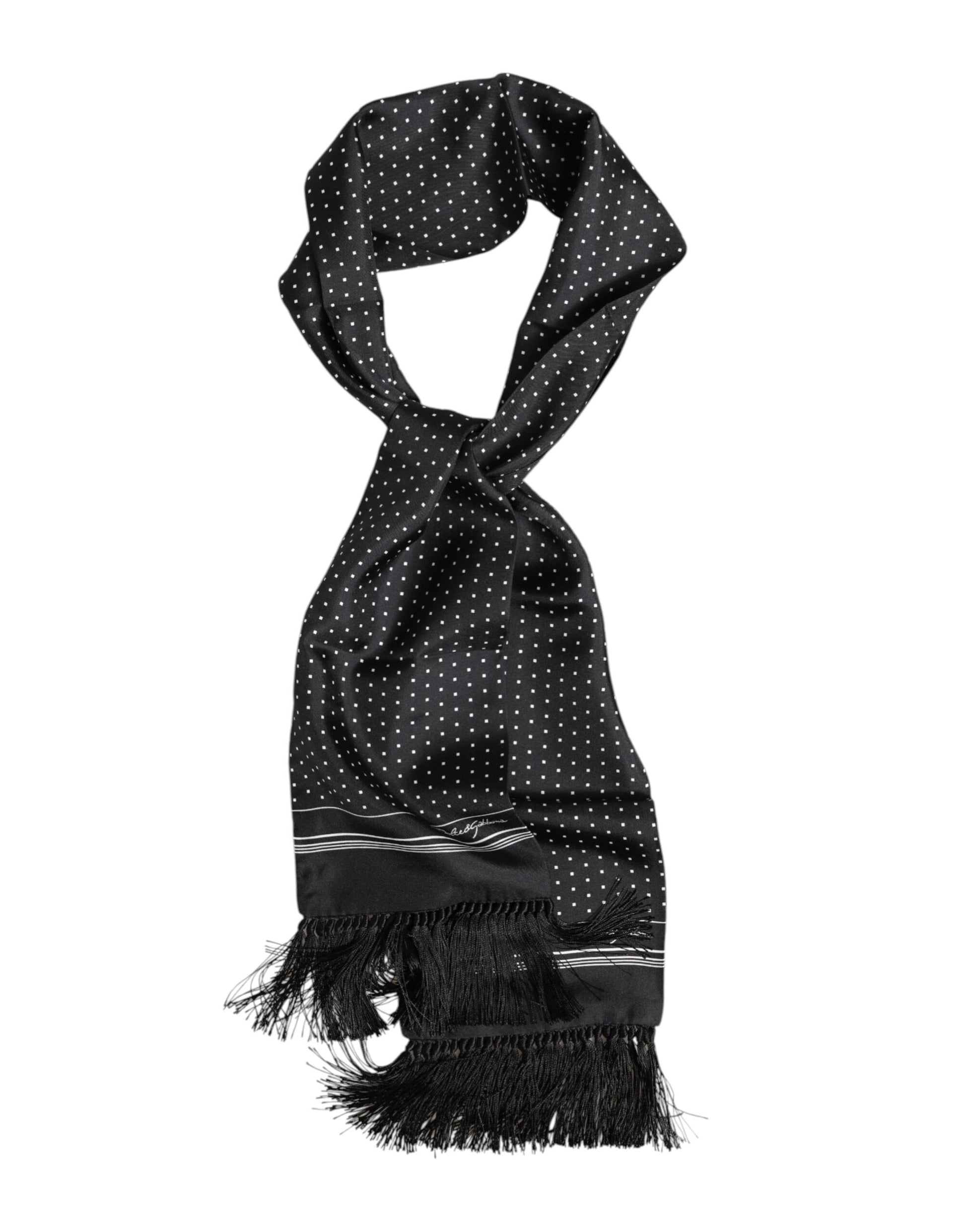 Dolce & Gabbana Black White Polka Dot Fringes Foulard Scarf Curated Luxury Accessories by Orvyn