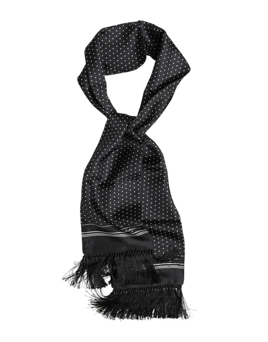 Dolce & Gabbana Black White Polka Dot Fringes Foulard Scarf Curated Luxury Accessories by Orvyn