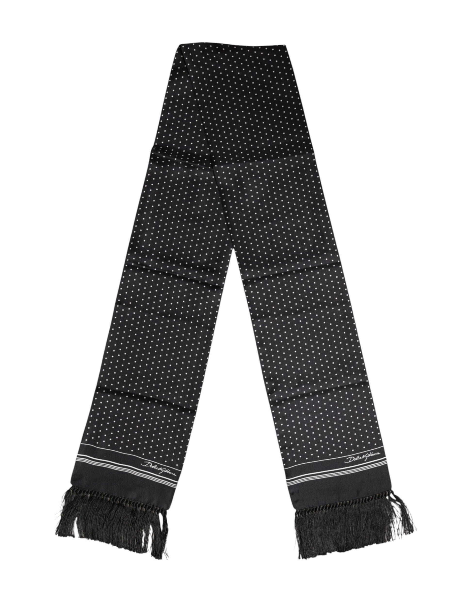 Dolce & Gabbana Black White Polka Dot Fringes Foulard Scarf Curated Luxury Accessories by Orvyn