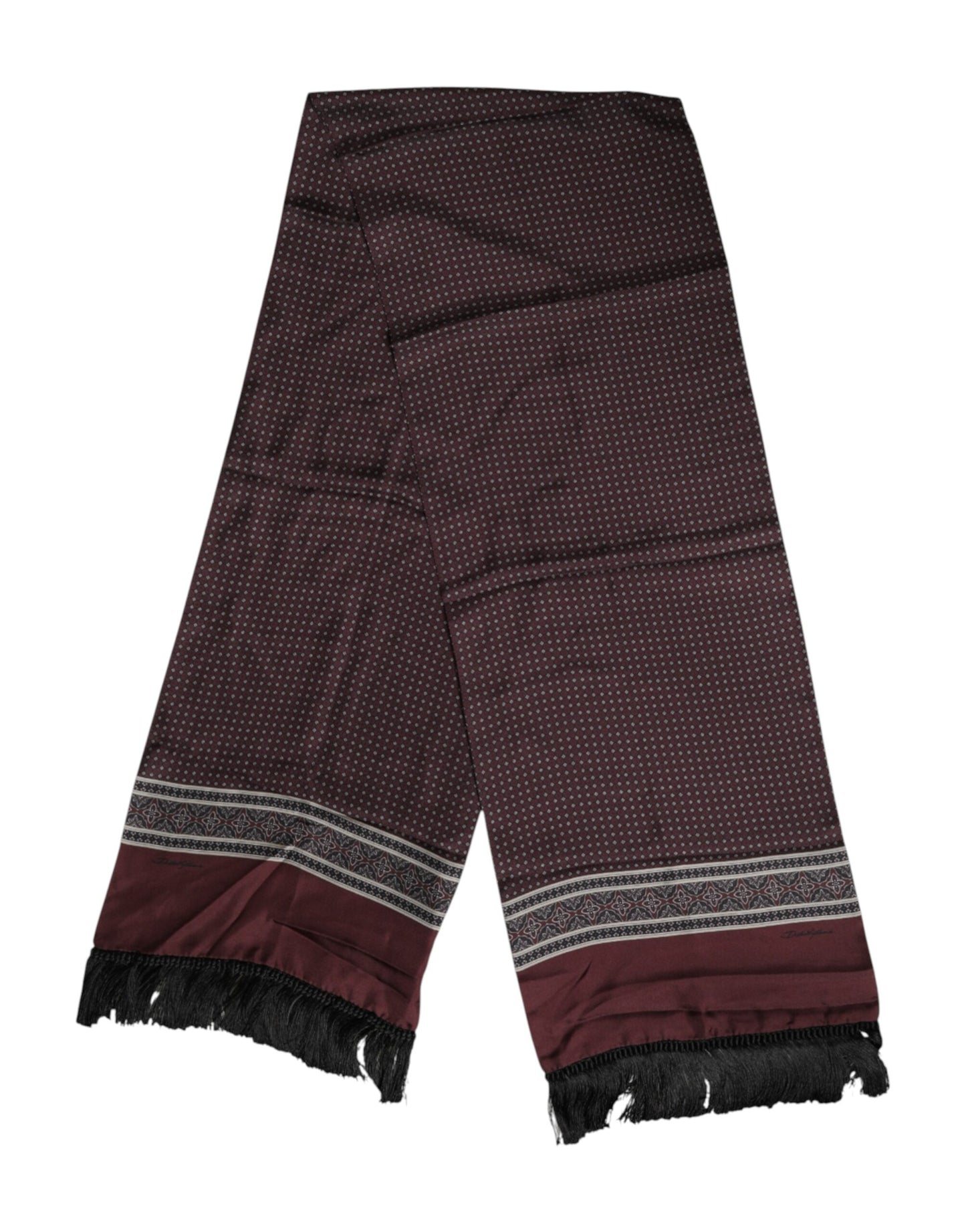 Dolce & Gabbana Maroon Dotted Silk Fringes Foulard Scarf Curated Luxury Accessories by Orvyn