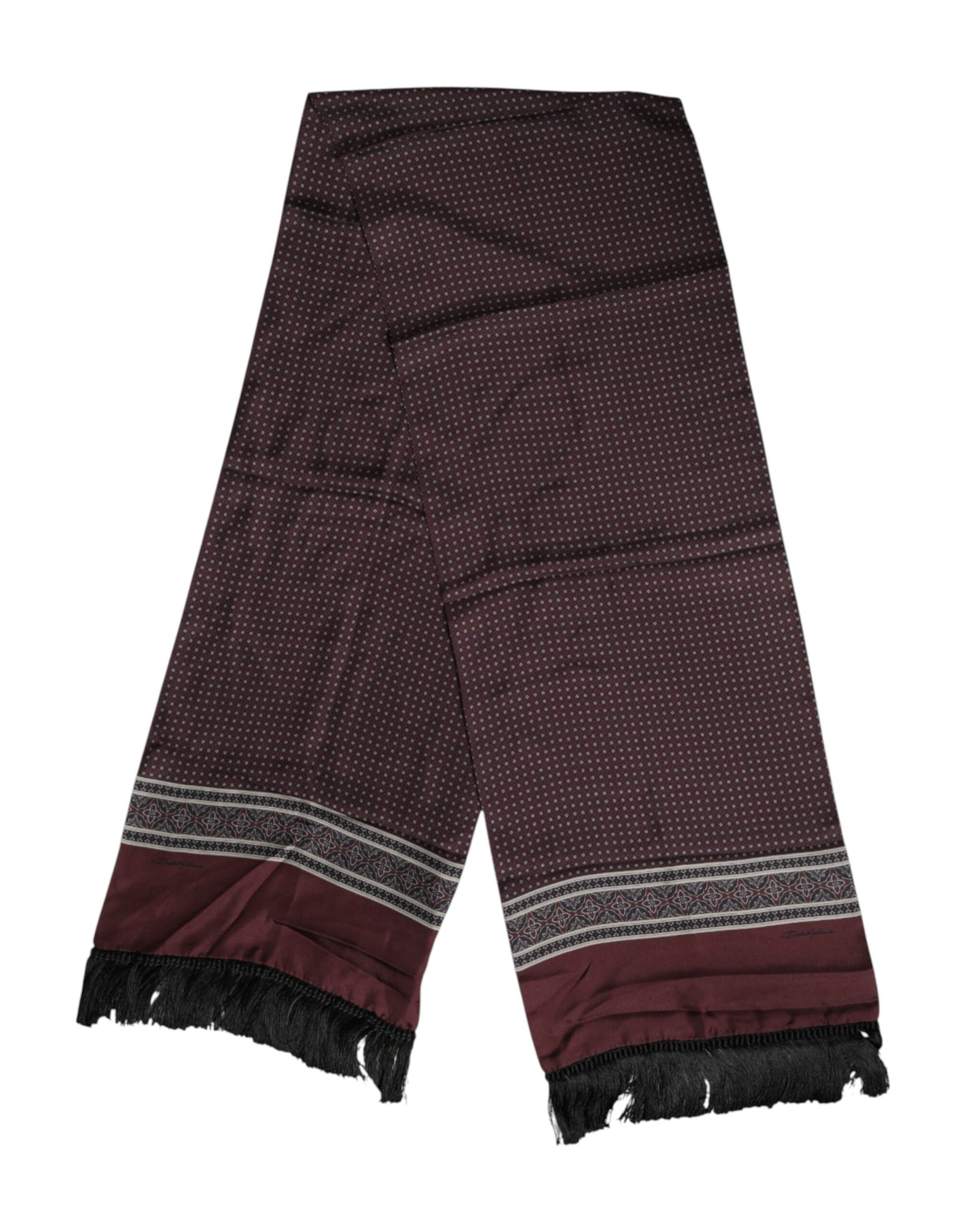 Dolce & Gabbana Maroon Dotted Silk Fringes Foulard Scarf Curated Luxury Accessories by Orvyn