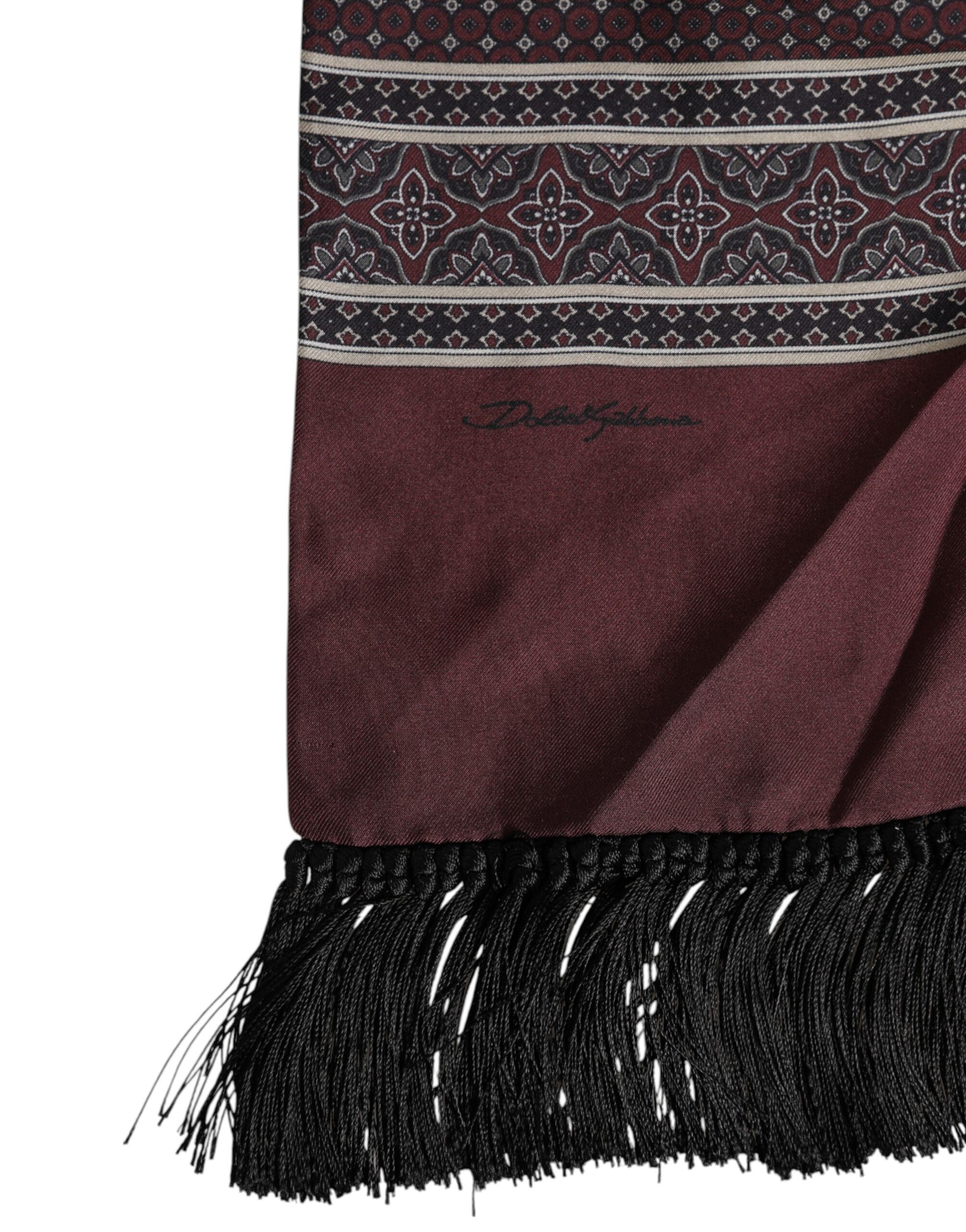Dolce & Gabbana Maroon Dotted Silk Fringes Foulard Scarf Curated Luxury Accessories by Orvyn