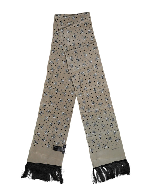 Dolce & Gabbana Gray Skulls Silk Fringes Men Foulard Scarf Curated Luxury Accessories by Orvyn