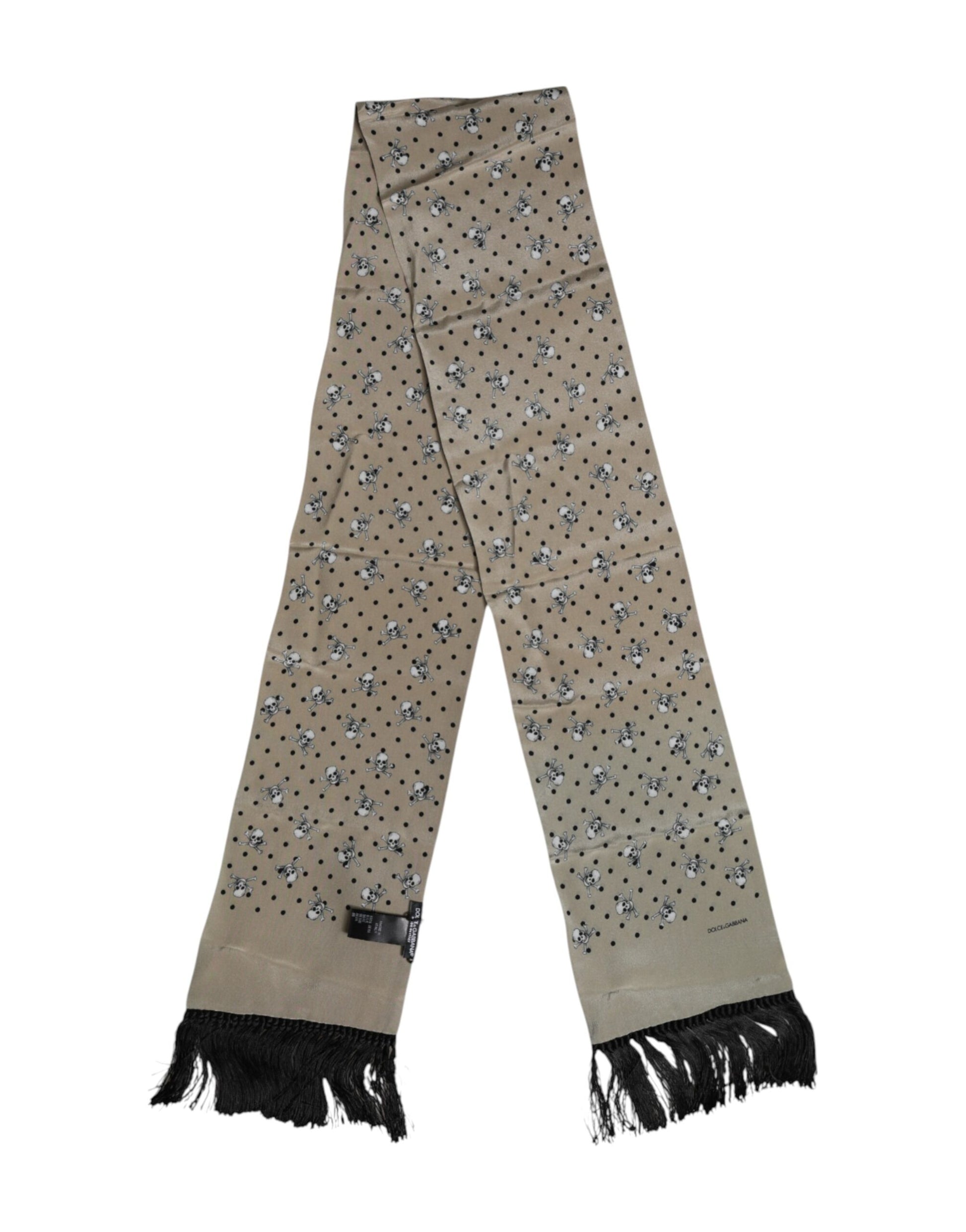 Dolce & Gabbana Gray Skulls Silk Fringes Men Foulard Scarf Curated Luxury Accessories by Orvyn