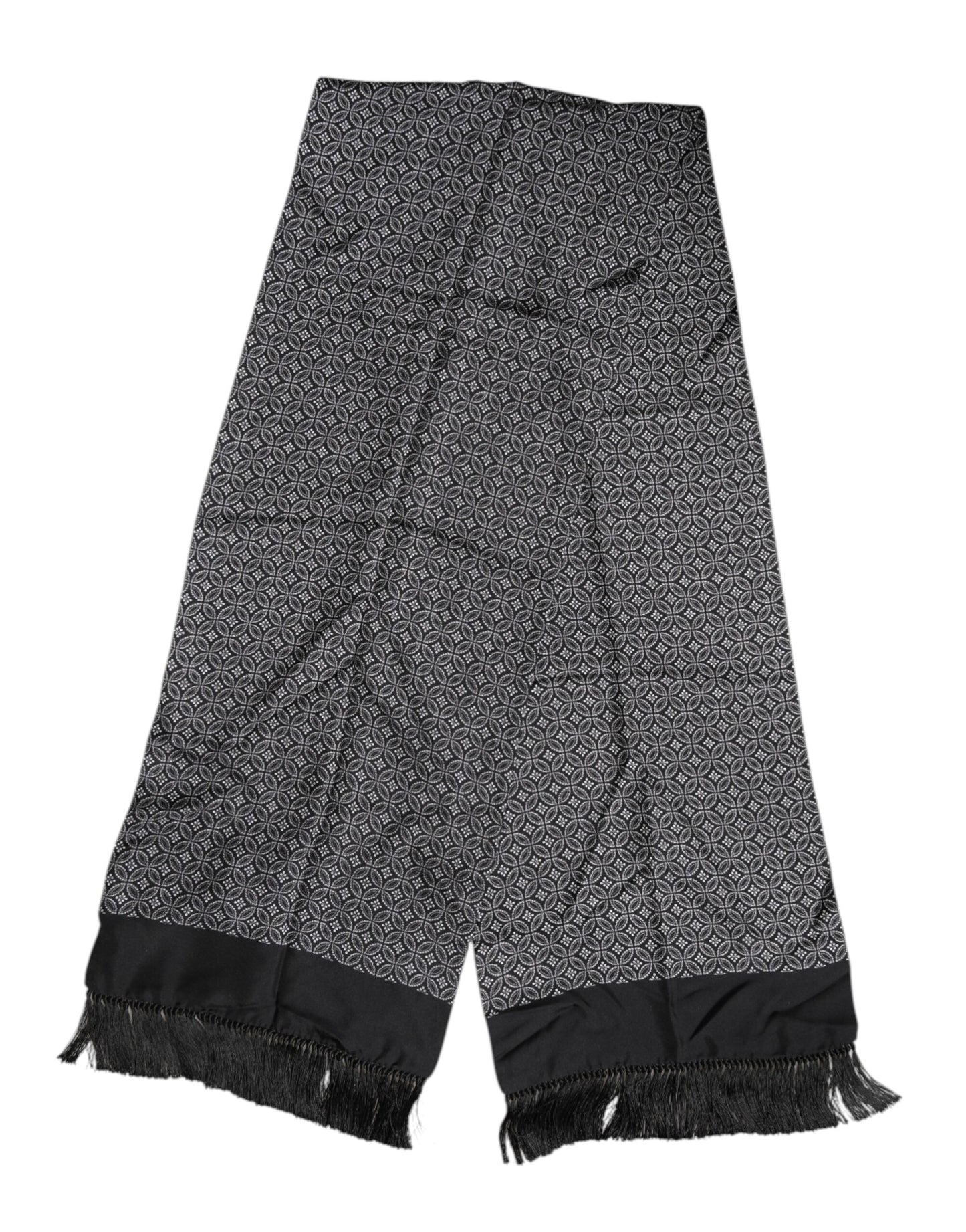 Dolce & Gabbana Black Patterned Fringes Men Foulard Scarf Curated Luxury Accessories by Orvyn
