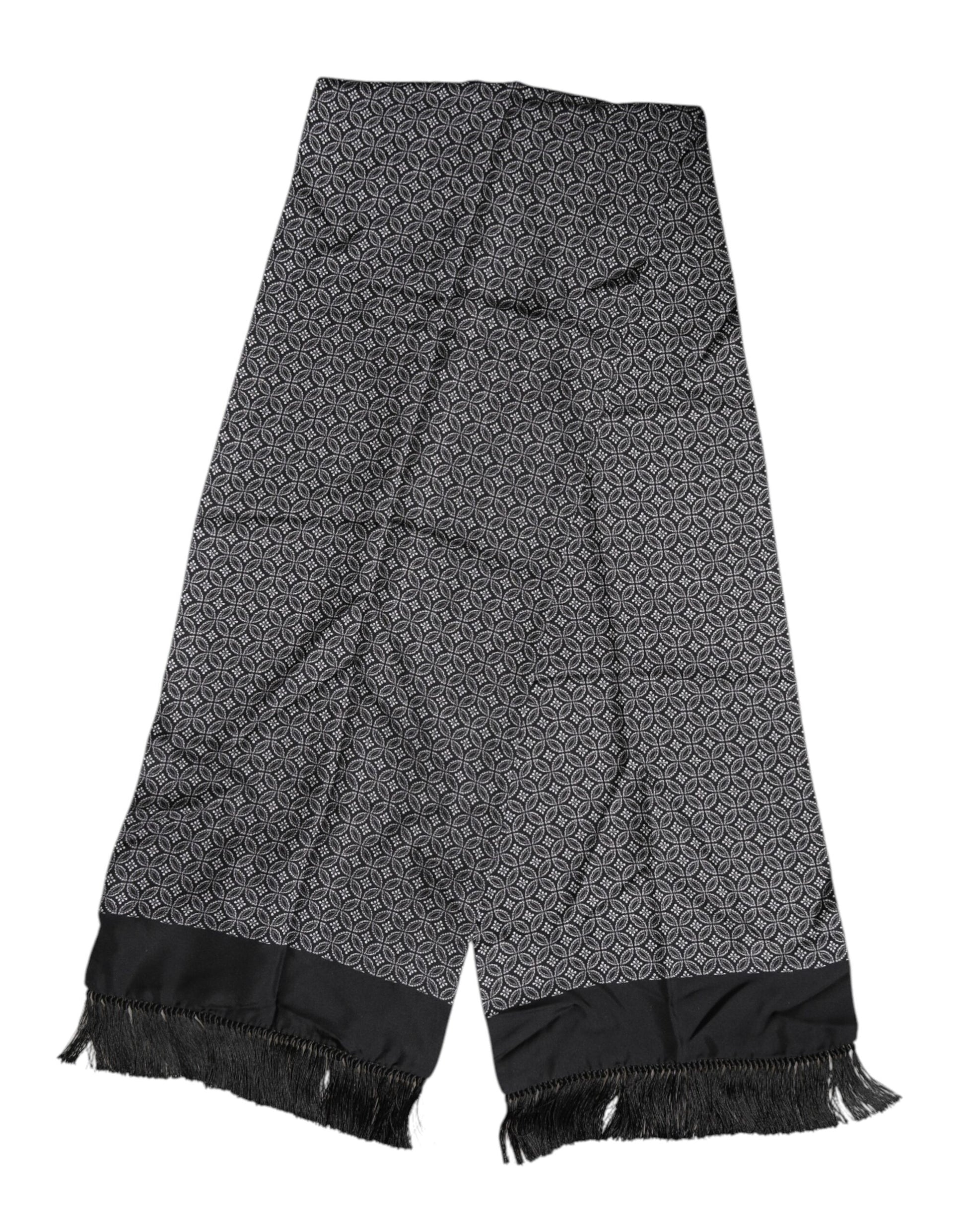 Dolce & Gabbana Black Patterned Fringes Men Foulard Scarf Curated Luxury Accessories by Orvyn