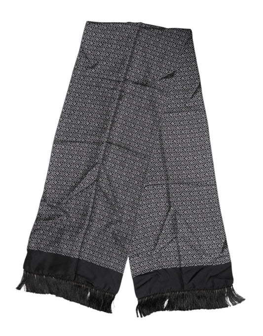 Dolce & Gabbana Black Patterned Fringes Men Foulard Scarf Curated Luxury Accessories by Orvyn