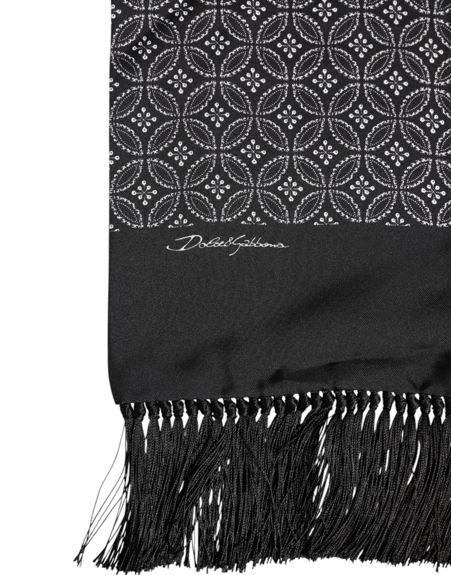 Dolce & Gabbana Black Patterned Fringes Men Foulard Scarf Curated Luxury Accessories by Orvyn